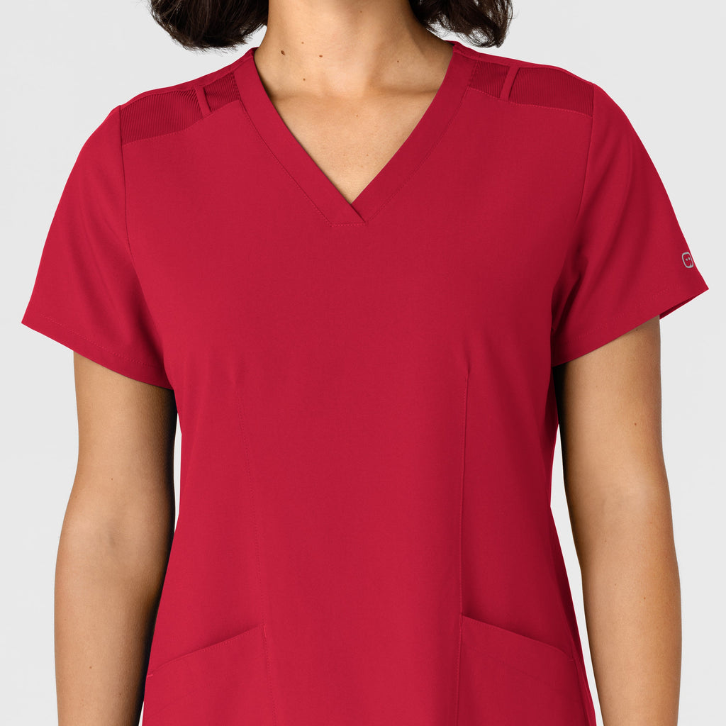 W123 6145 Flex-n-Reach Side Panel V-Neck Scrub Top Red