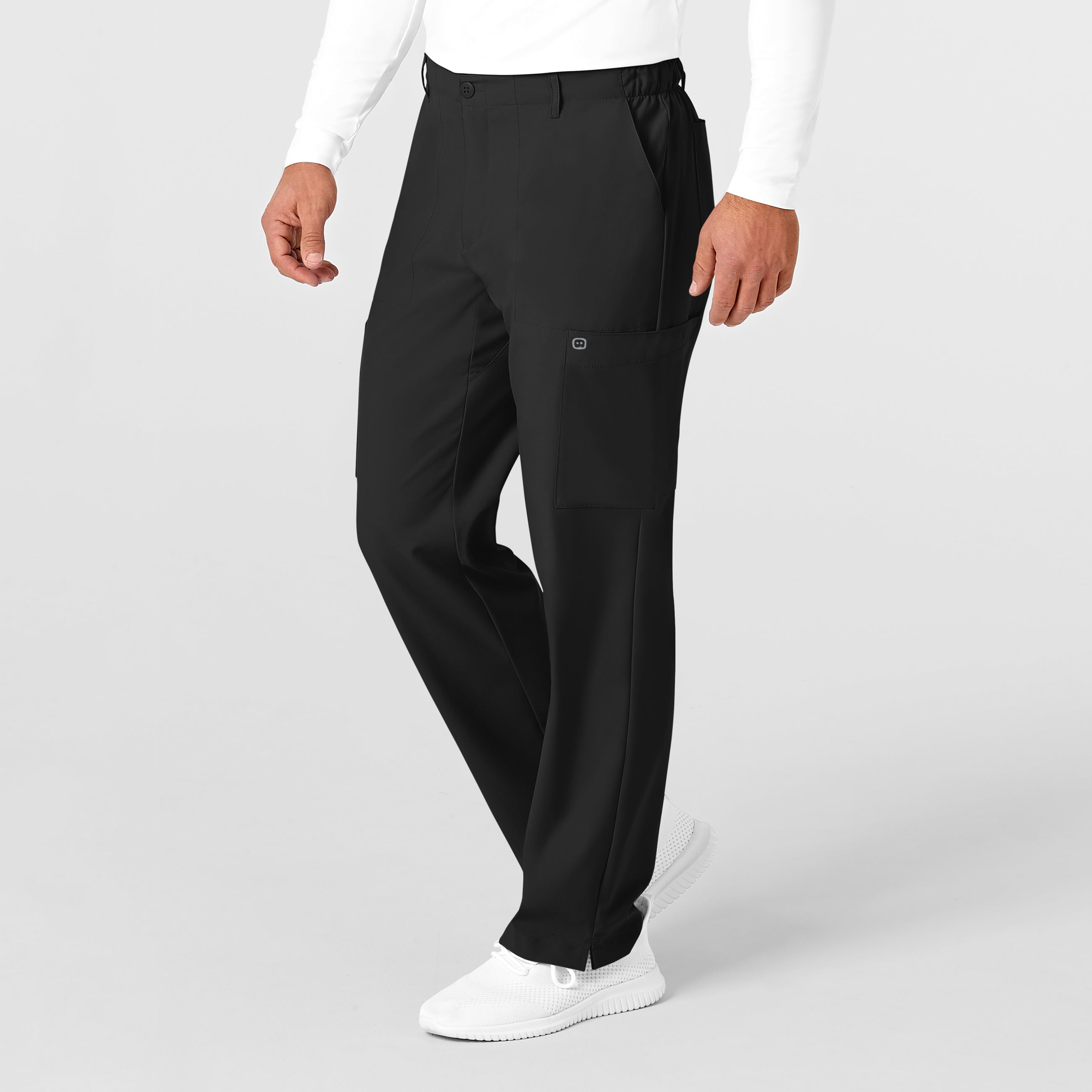 W123 5355 Men's Flat Front Cargo Scrub Pants Black