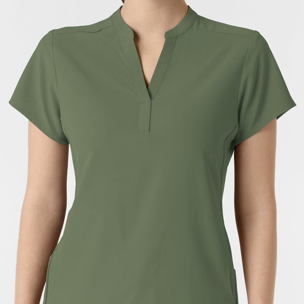 RENEW 6734 Mandarin Collar Scrub Top Olive