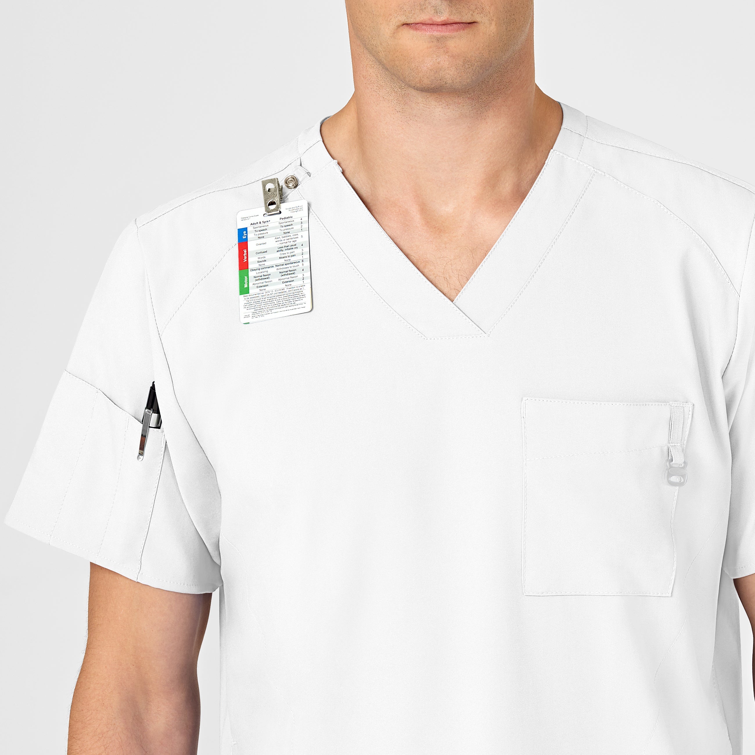 W123 6355 Men's V-Neck Scrub Top White