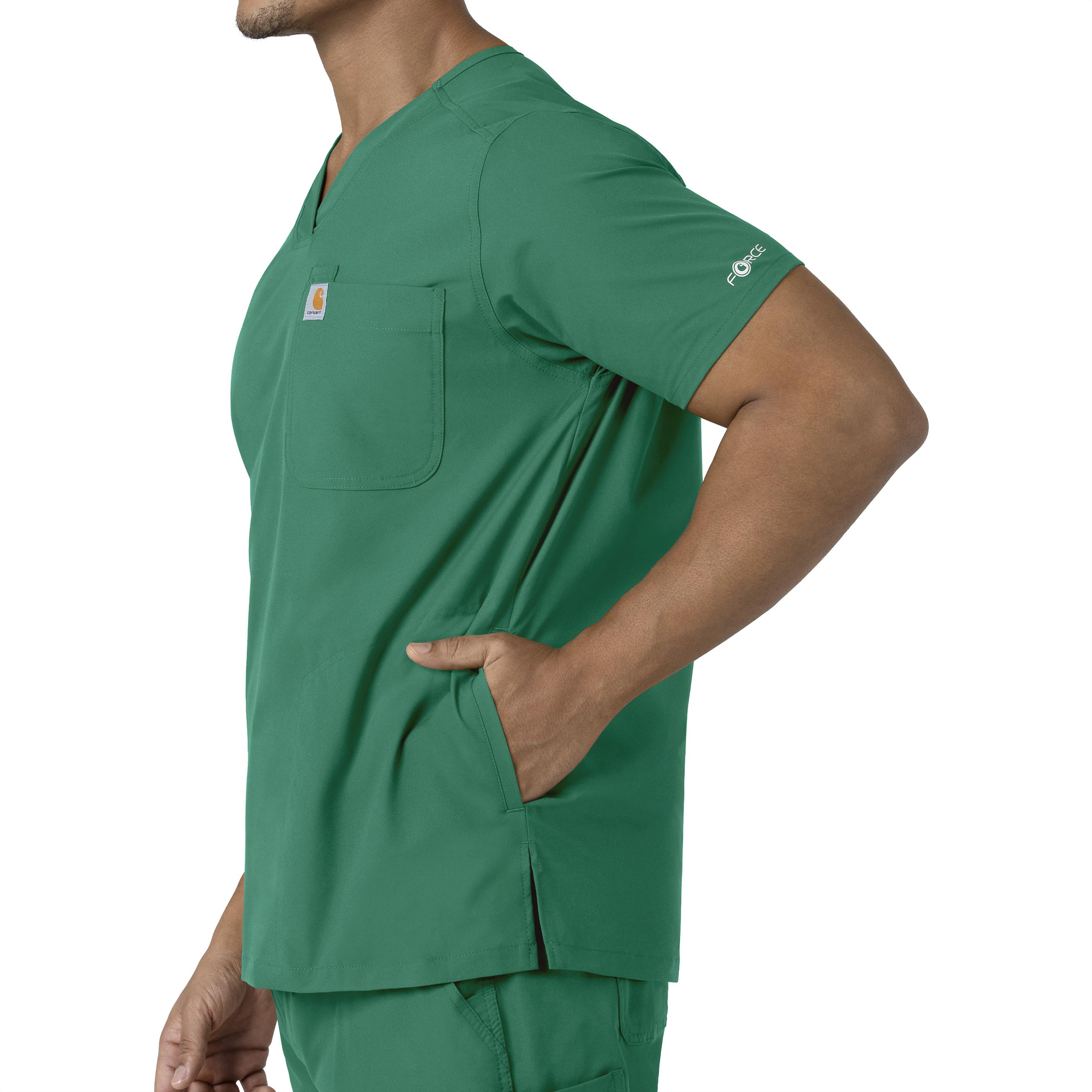 Force Essentials C16113 Men's V-Neck Shirttail Scrub Top Hunter