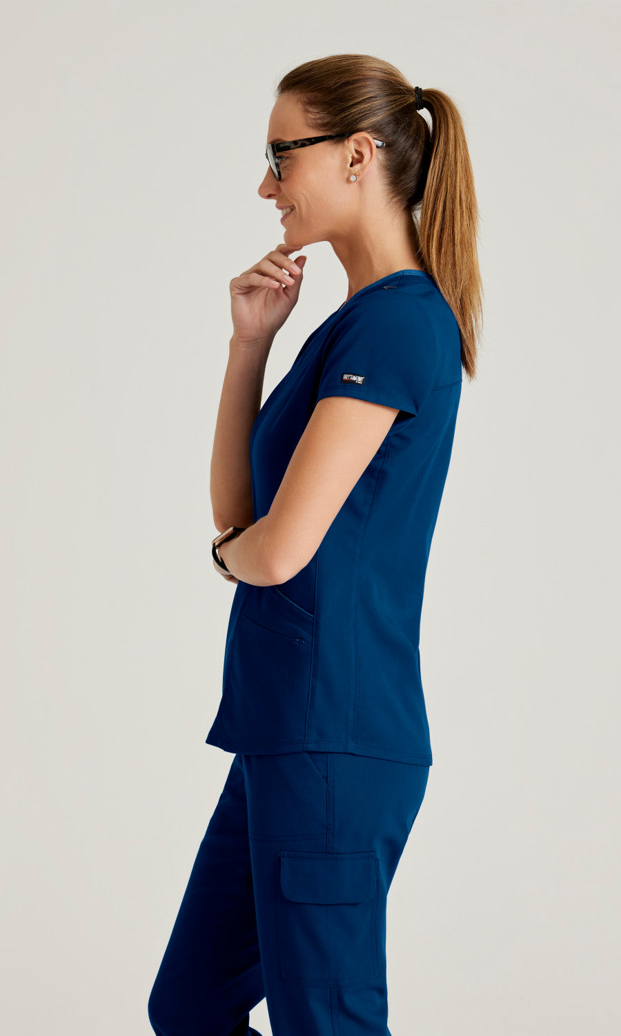 Grey's Anatomy Spandex Stretch GRST194 Meredith Scrub Top Indigo