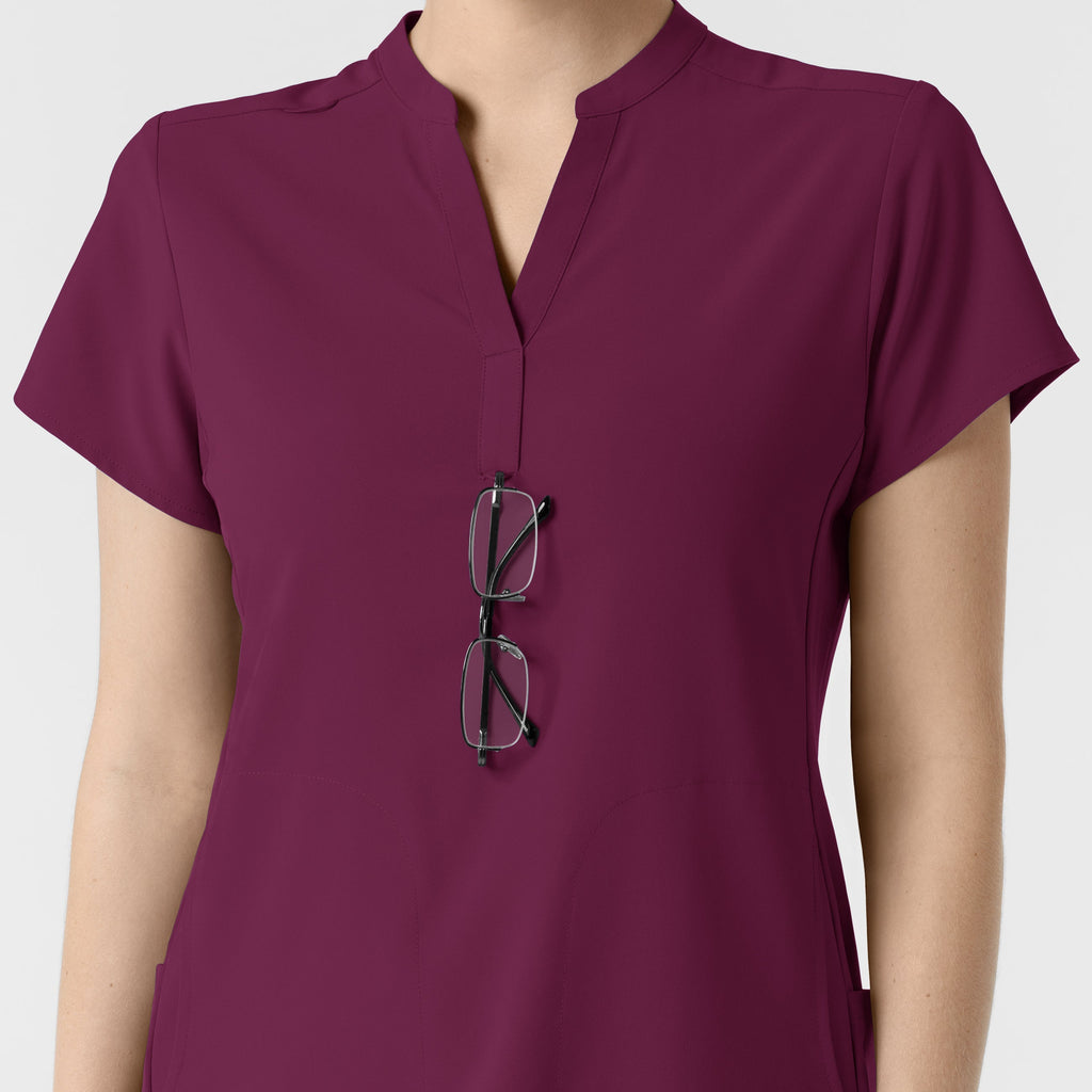 RENEW 6734 Mandarin Collar Scrub Top Wine