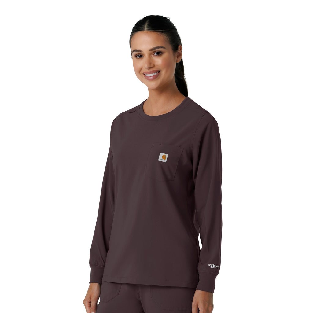 Force Cross-Flex C13610 Women's Crew Neck Long Sleeve Scrub Top Dark Sepia