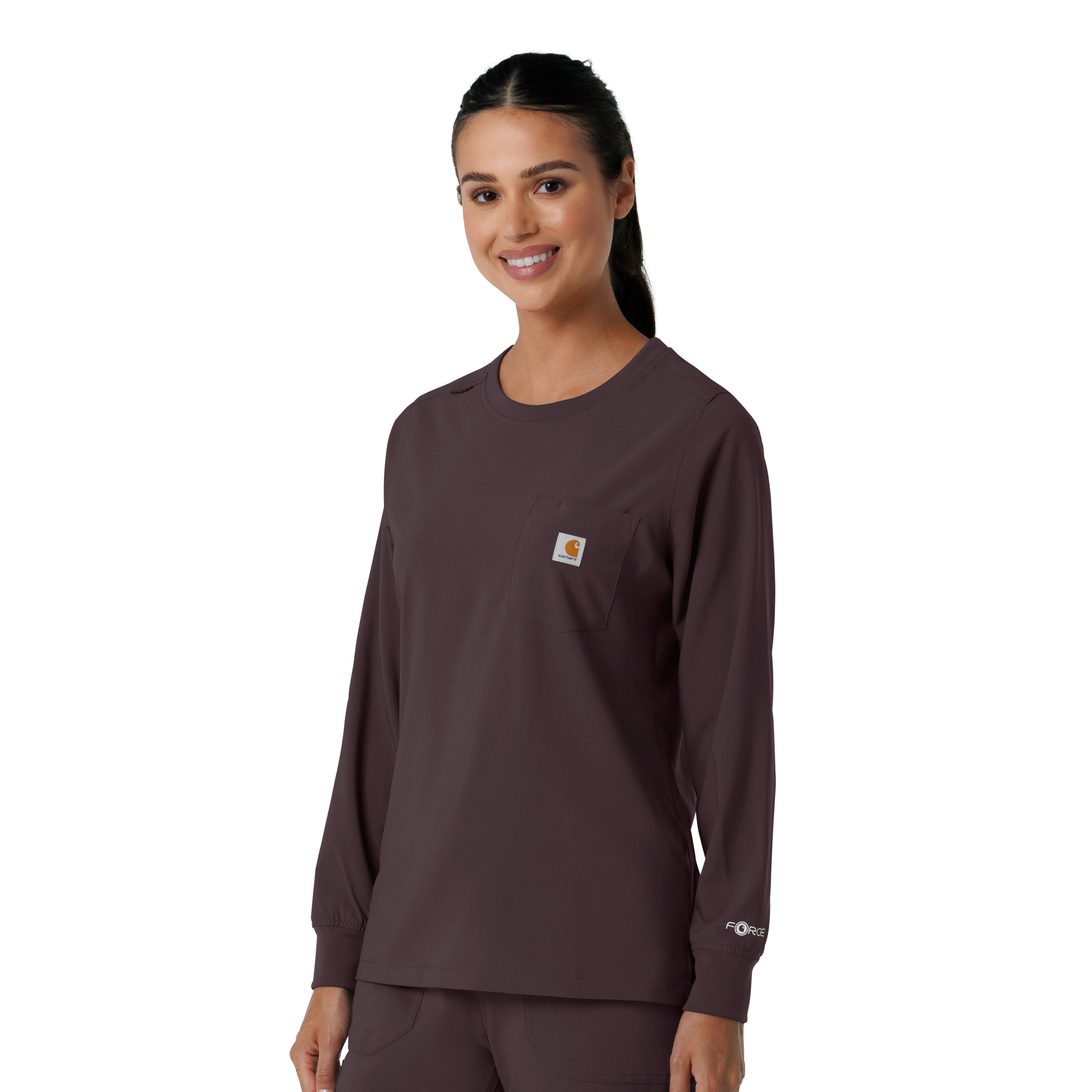 Force Cross-Flex C13610 Women's Crew Neck Long Sleeve Scrub Top Dark Sepia