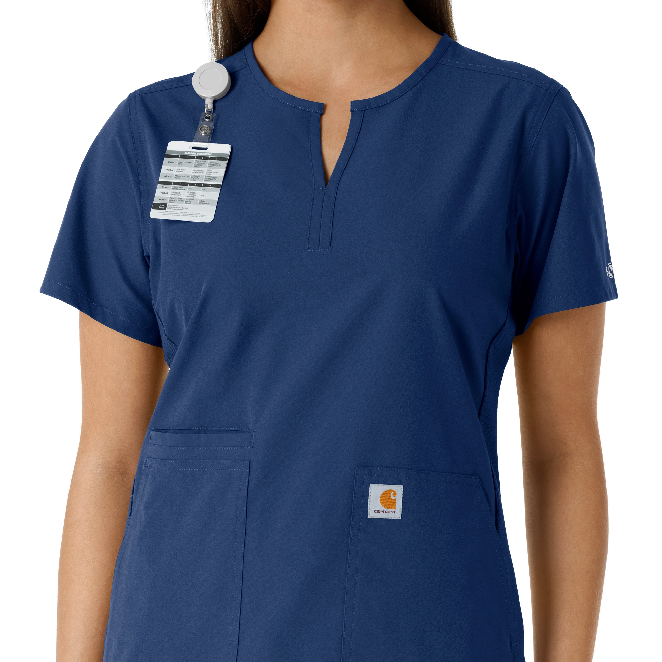 Force Essentials C12413 Notch Neck Tunic Knit Panel Scrub Top Navy