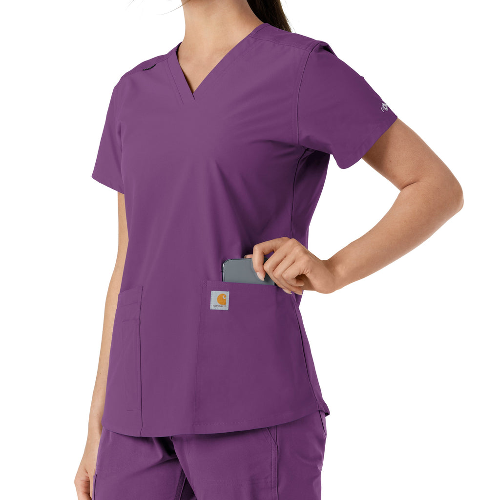 Force Essentials C12313 V-Neck Knit Panel Scrub Top Eggplant