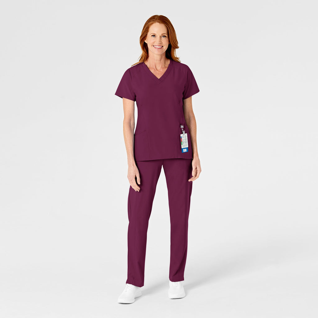 W123 5155 Flat Front Cargo Scrub Pants Wine