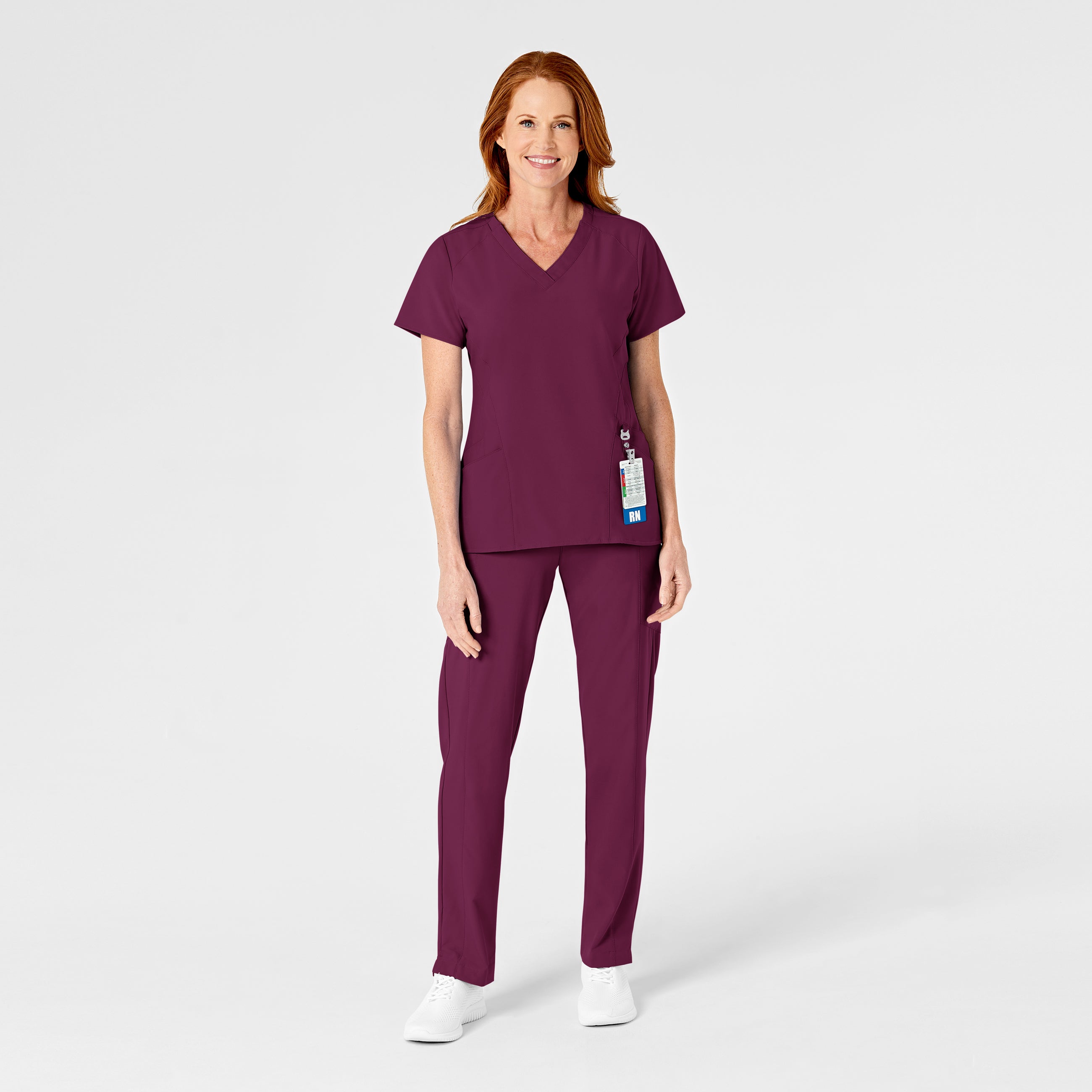W123 5155 Flat Front Cargo Scrub Pants Wine