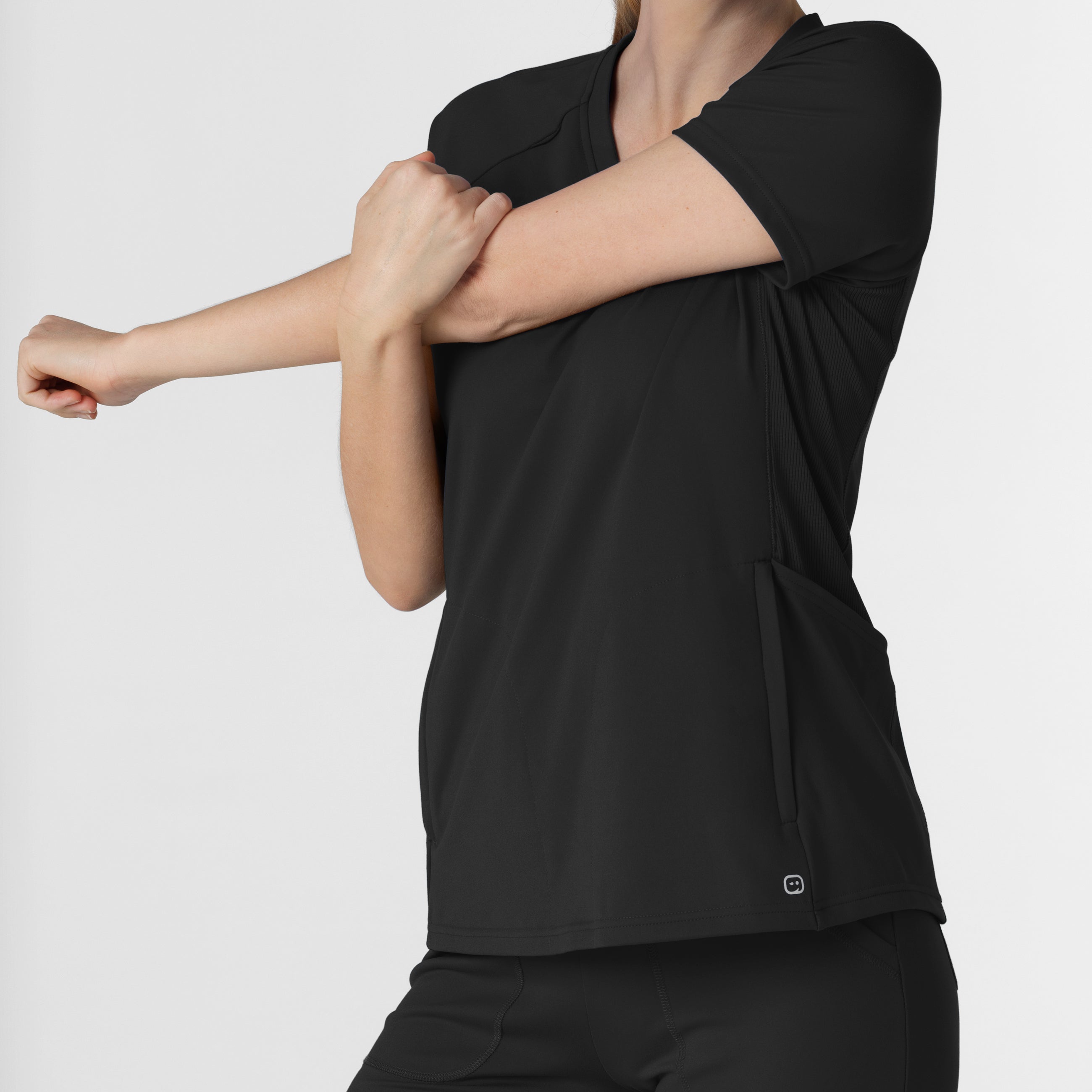 RENEW 6259 Knit Flex-n-Reach V-Neck Raglan Scrub Top Black