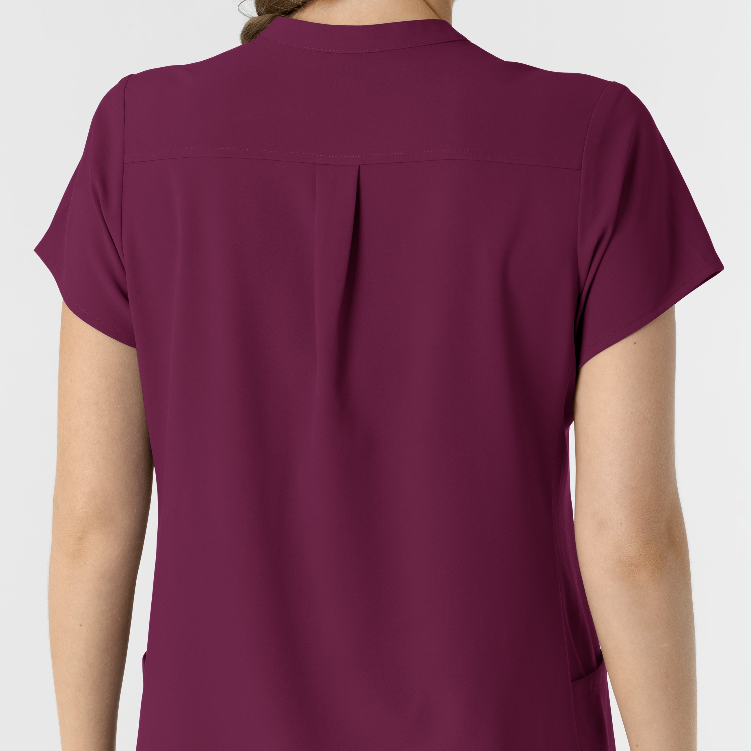 RENEW 6734 Mandarin Collar Scrub Top Wine