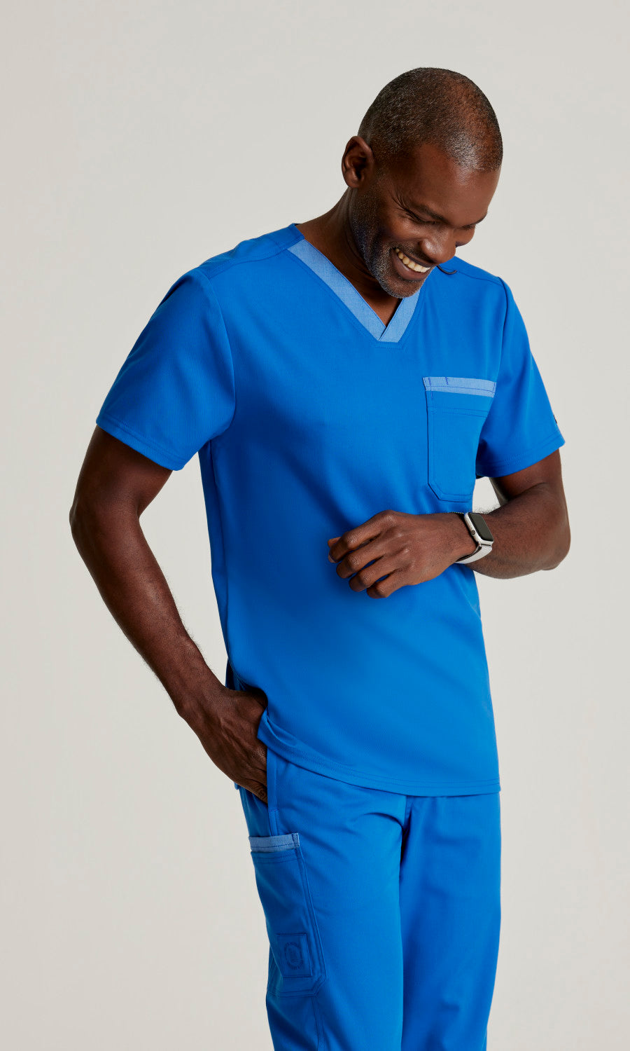 Grey's Anatomy Spandex Stretch GRST204 Ethan Scrub Top New Royal