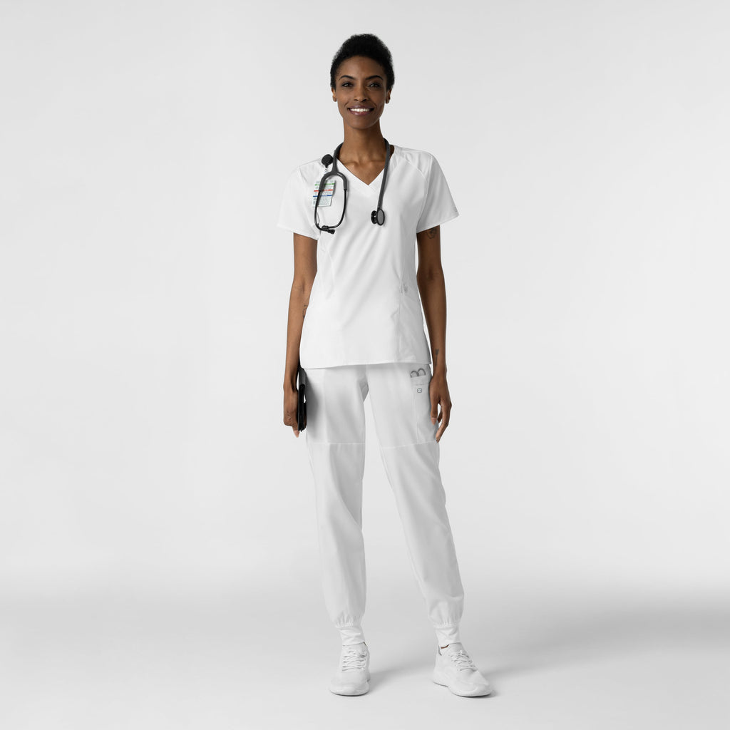 W123 5555 Comfort Waist Cargo Jogger Scrub Pants White