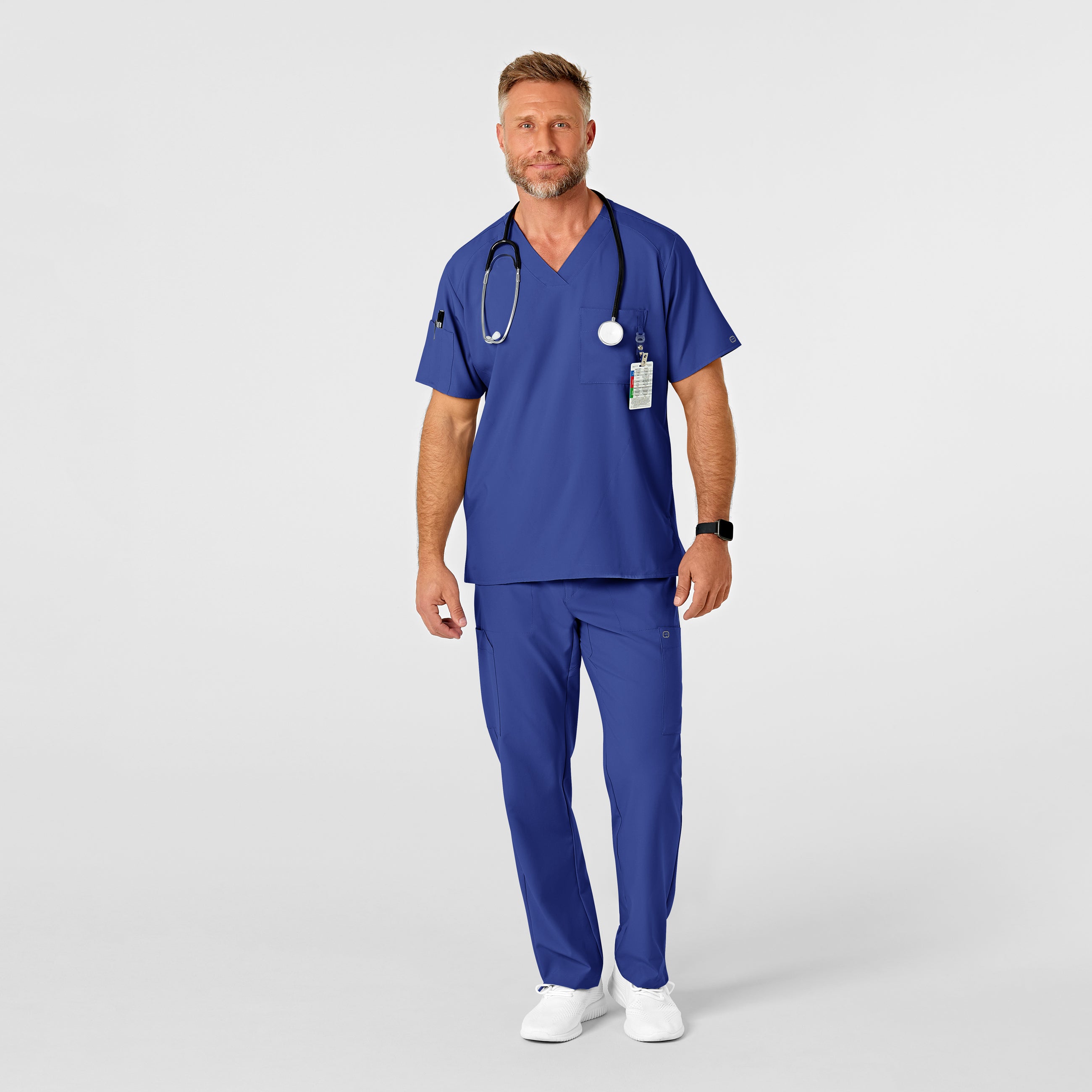 W123 5355 Men's Flat Front Cargo Scrub Pants Galaxy Blue