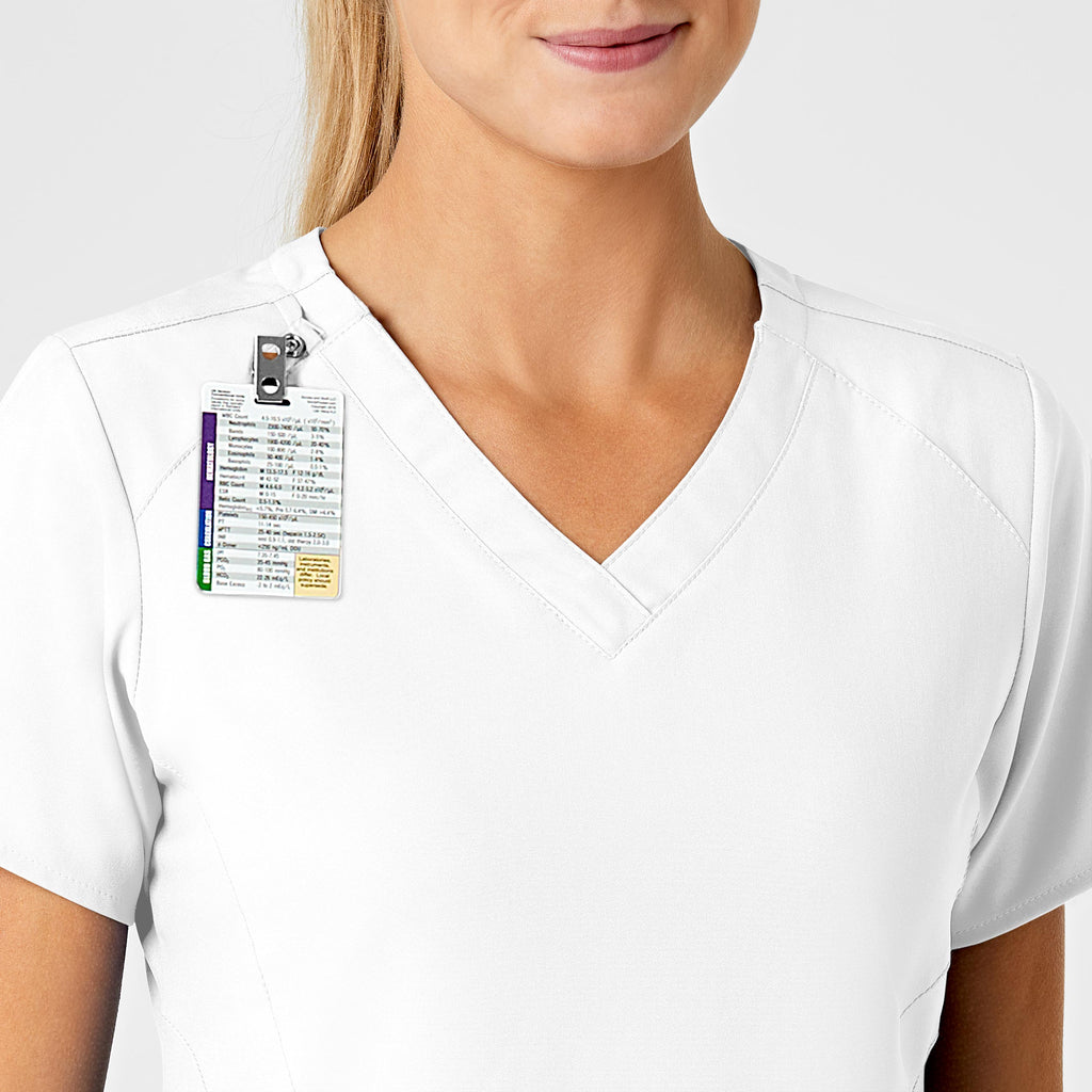 W123 6155 Stylized V-Neck Scrub Top White