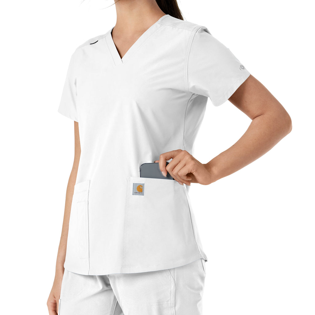 Force Essentials C12313 V-Neck Knit Panel Scrub Top White