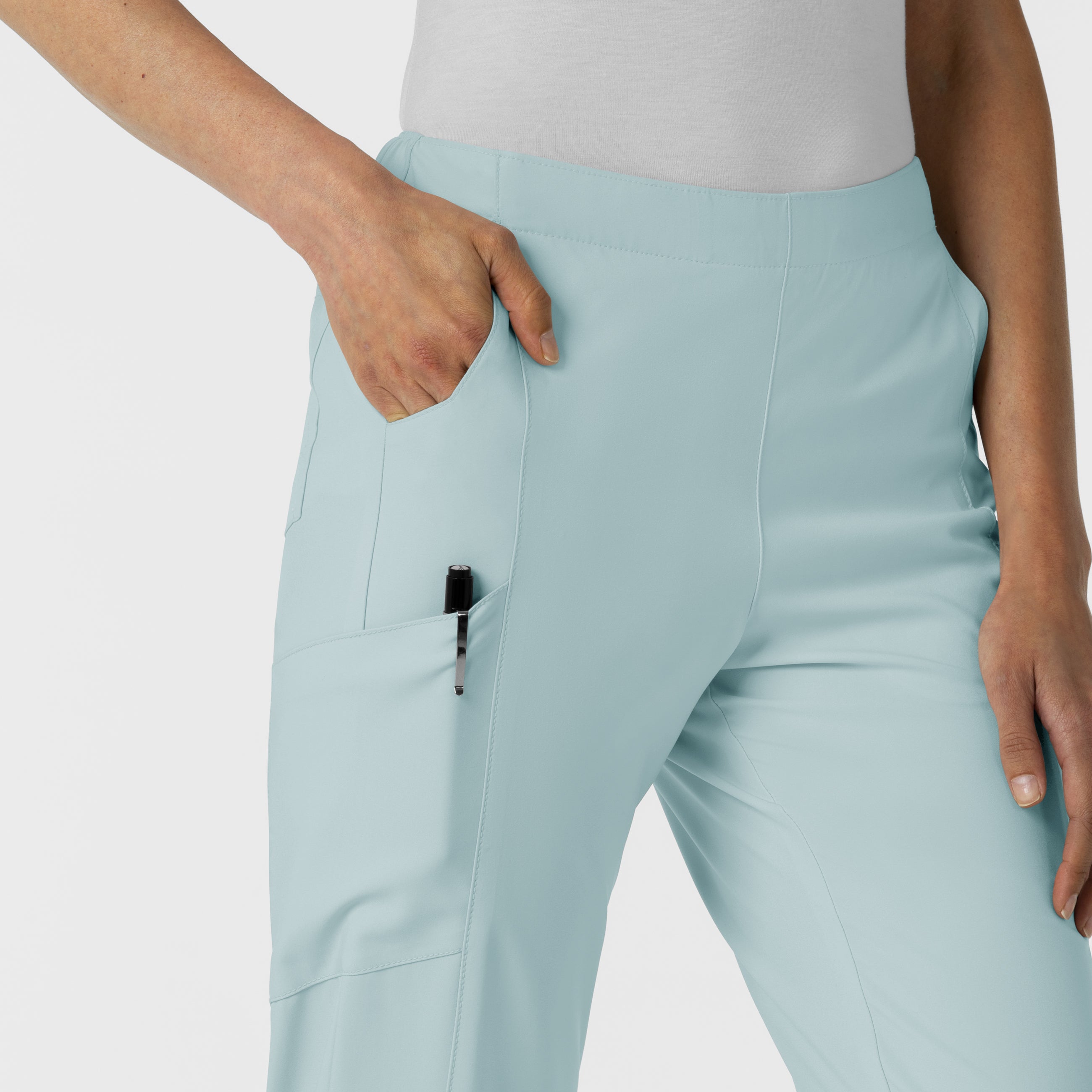 W123 5155 Flat Front Cargo Scrub Pants Sky Blue