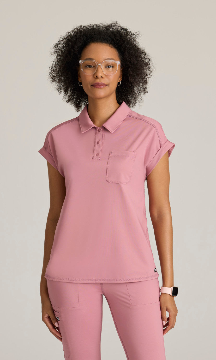 Grey's Anatomy Knits GRST254 Renew Knit Scrub Top Canyon Pink