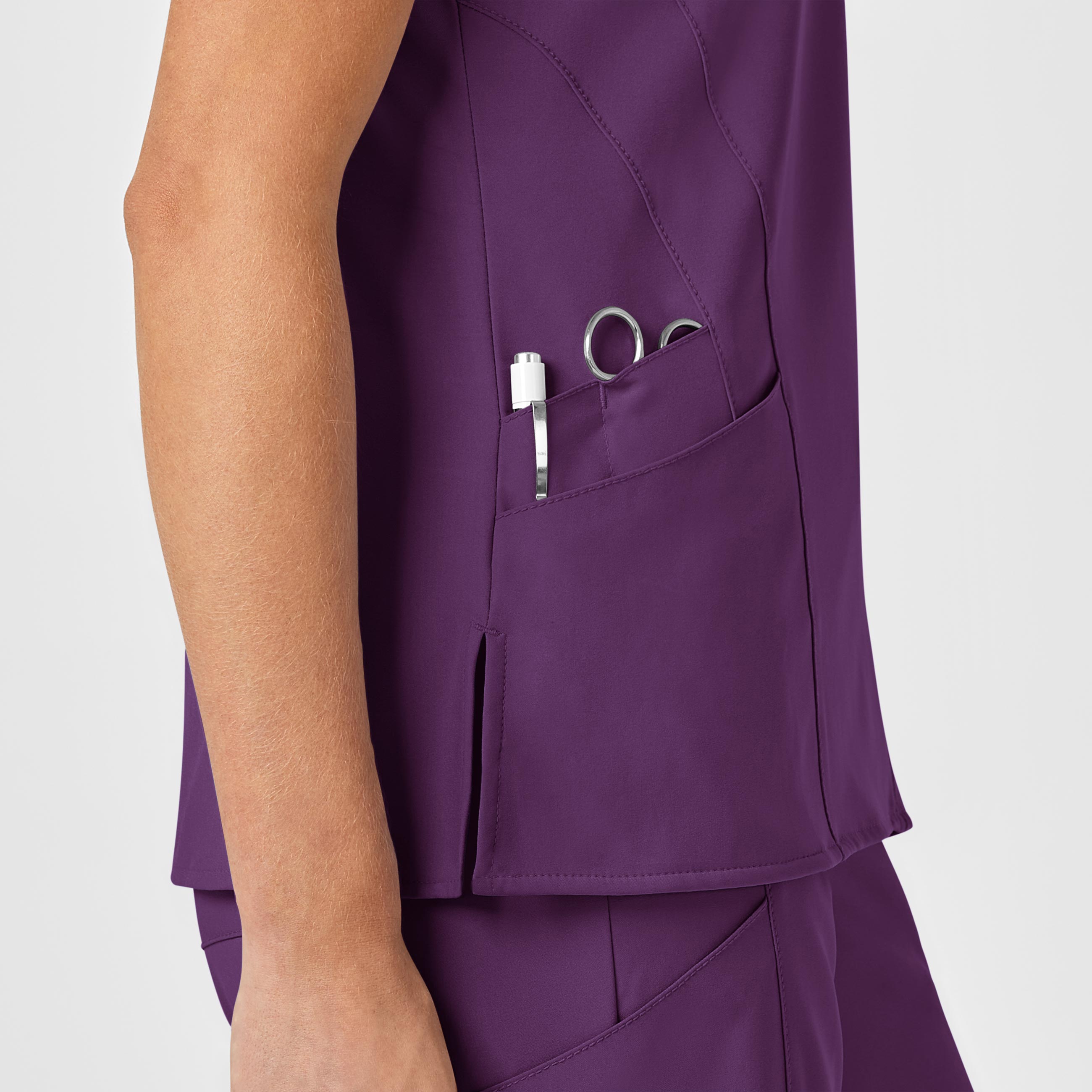 W123 6155 Stylized V-Neck Scrub Top Eggplant