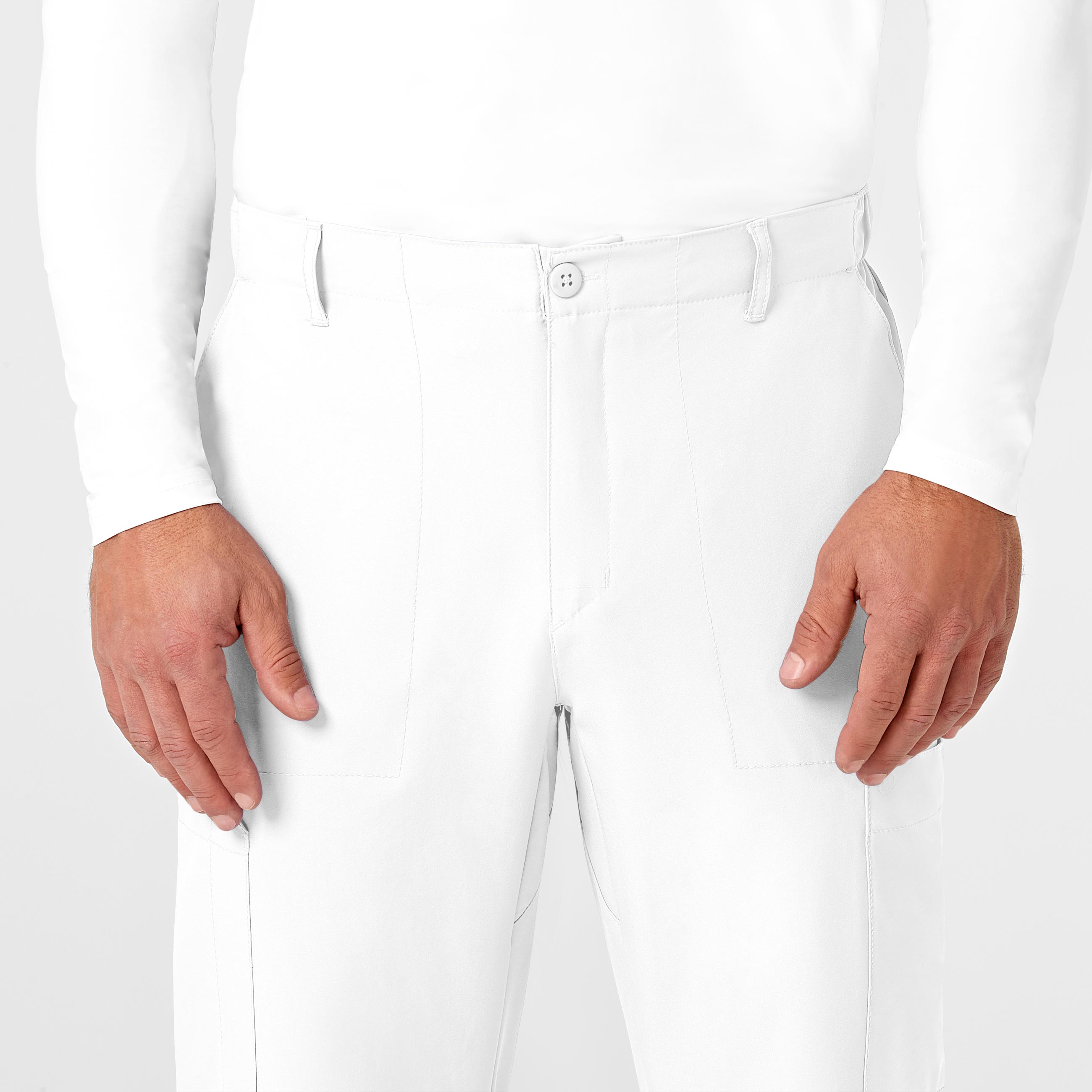 W123 5355 Men's Flat Front Cargo Scrub Pants White