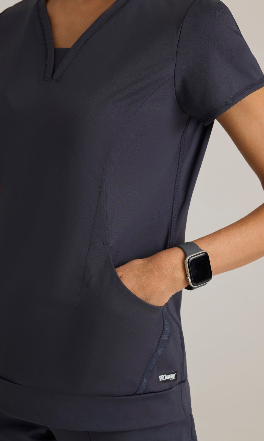 Grey's Anatomy Knits GRST250 Motivate Knit Scrub Top Steel