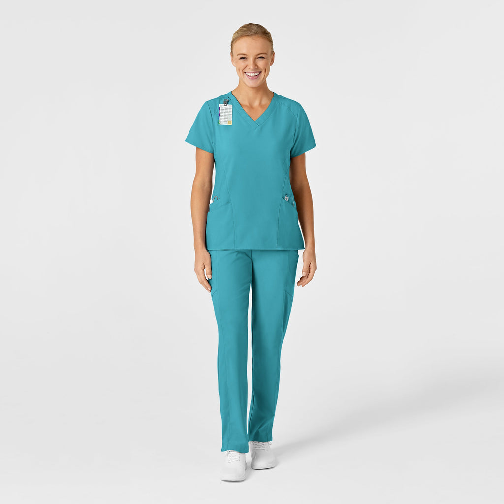 W123 6155 Stylized V-Neck Scrub Top Teal Blue