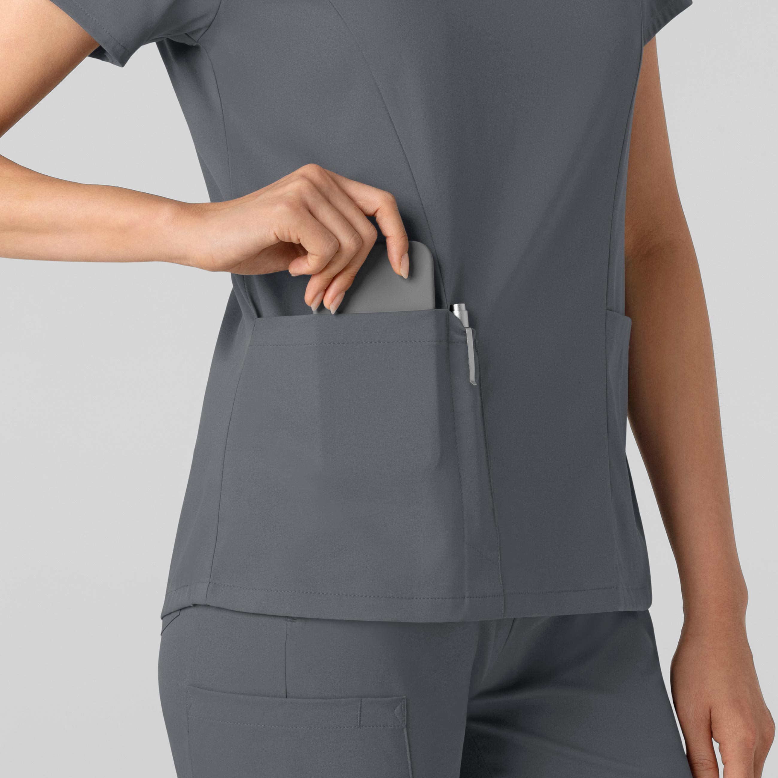 Boundless 6251 2-Pocket V-Neck Scrub Top Pewter