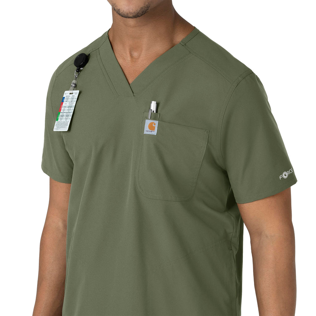 Force Essentials C16113 Men's V-Neck Shirttail Scrub Top Olive