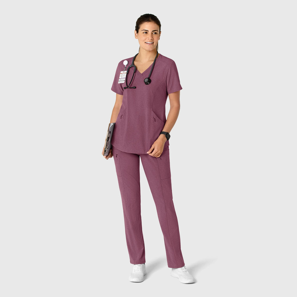 RENEW 5334 High Waist Slim Leg Scrub Pants Wine Heather
