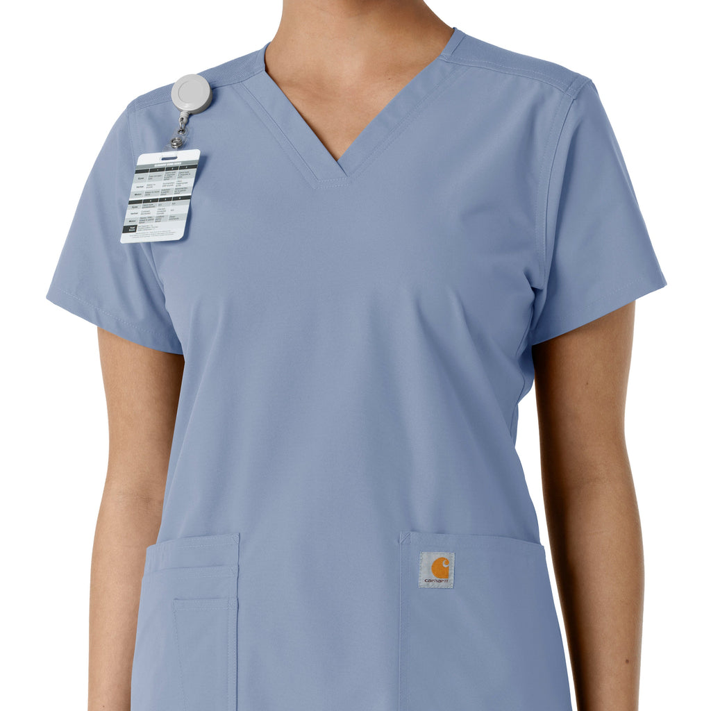 Force Essentials C12313 V-Neck Knit Panel Scrub Top Ceil Blue