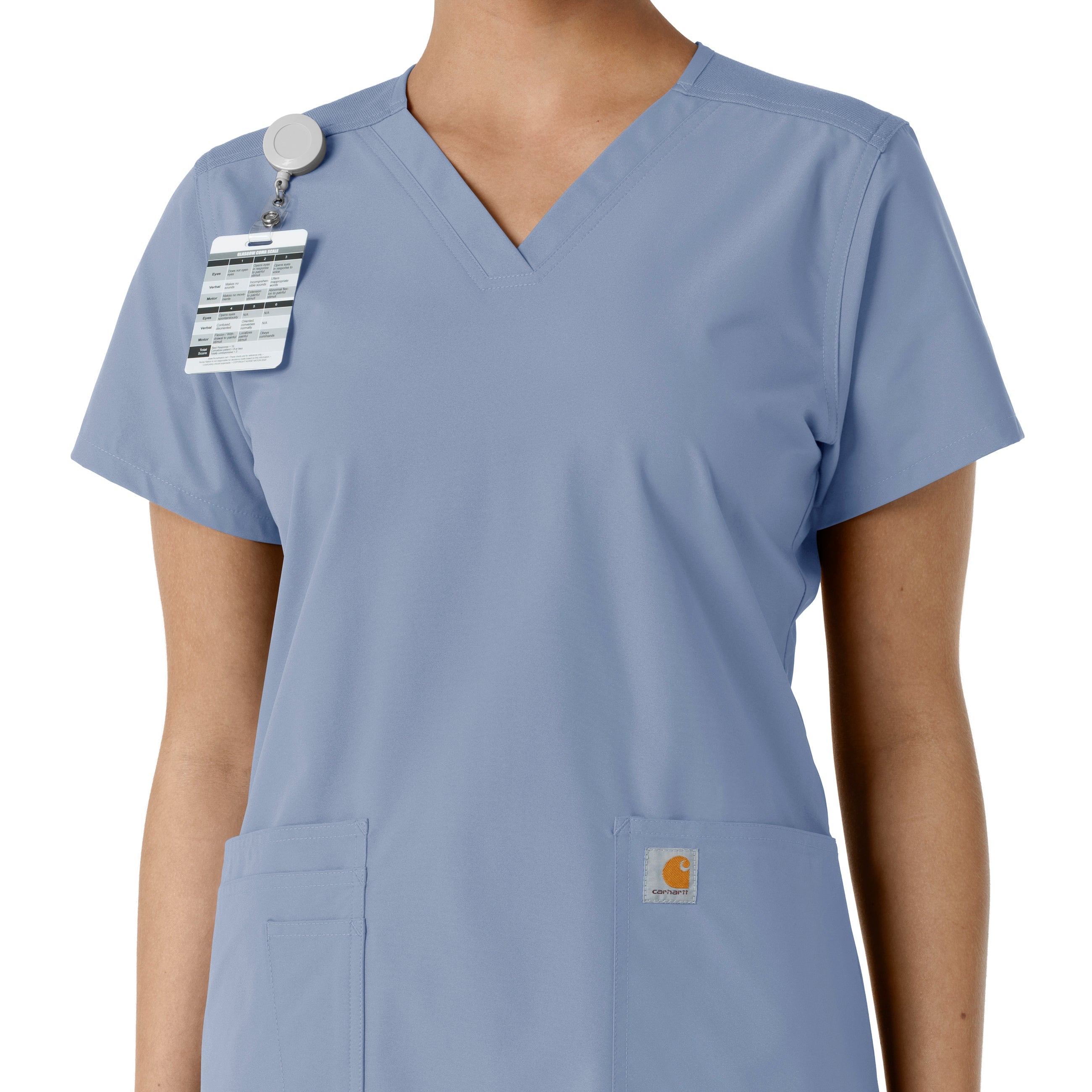 Force Essentials C12313 V-Neck Knit Panel Scrub Top Ceil Blue