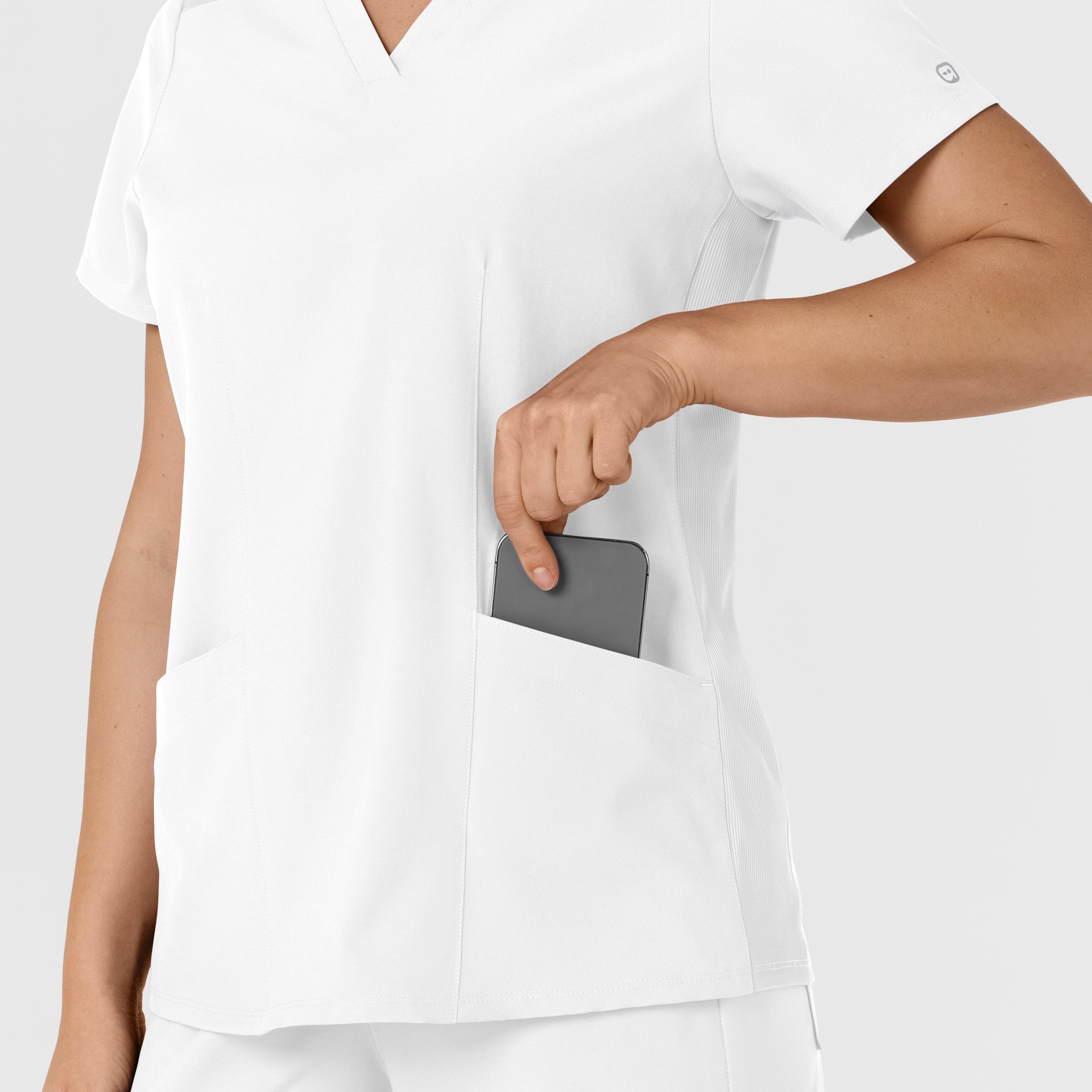 W123 6145 Flex-n-Reach Side Panel V-Neck Scrub Top White