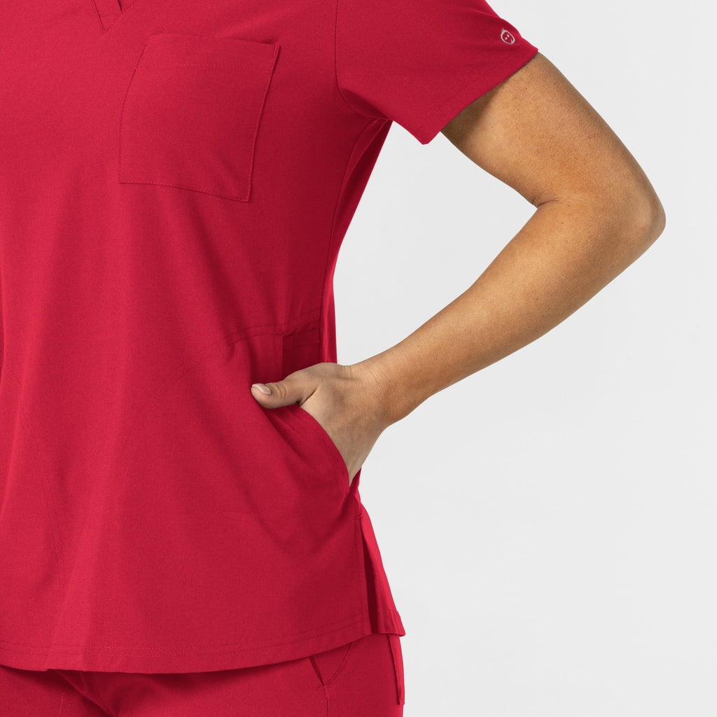 W123 6045 Flex-n-Reach V-Neck Scrub Top Red