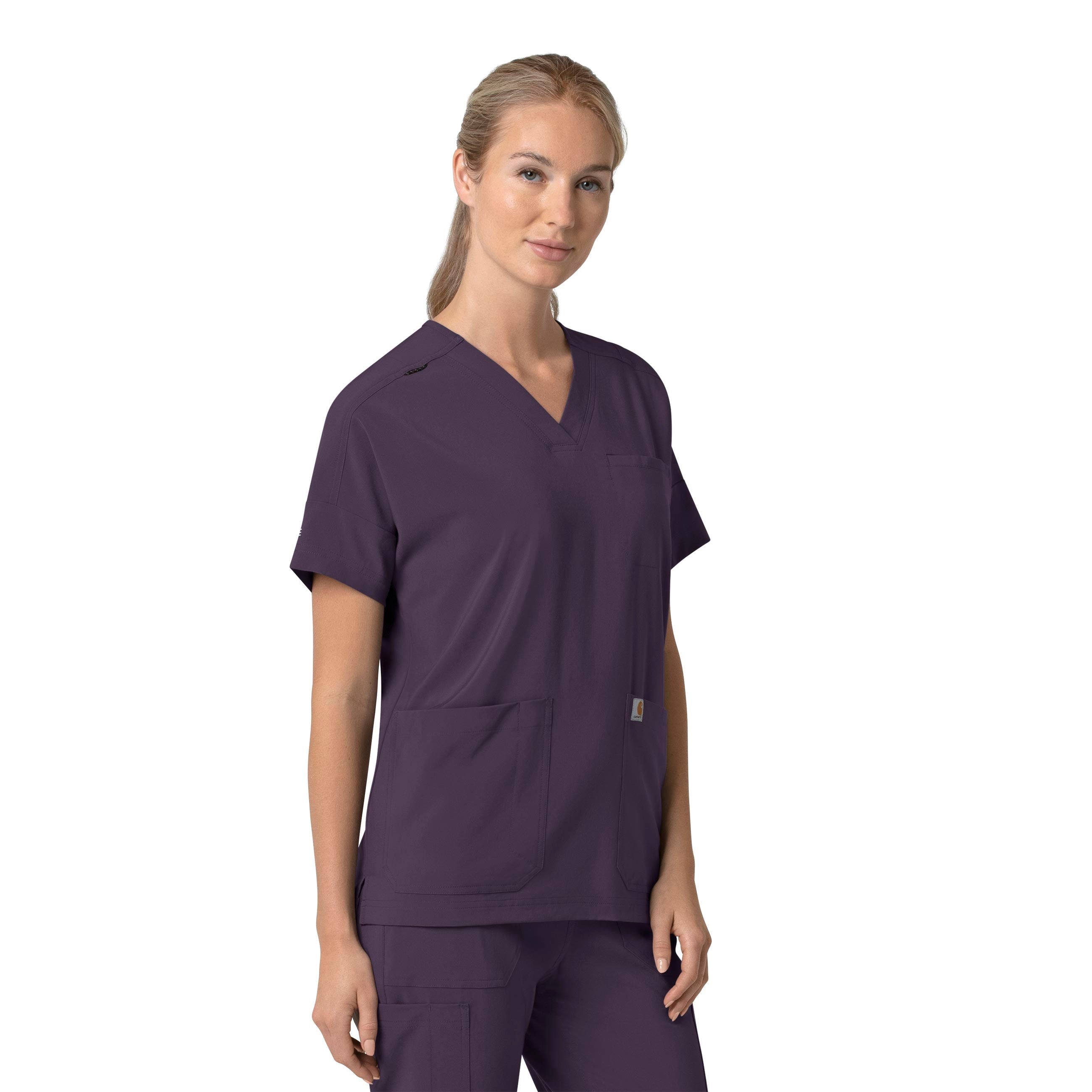 Force Cross-Flex C13110 Oversized V-Neck Scrub Top Black Plum