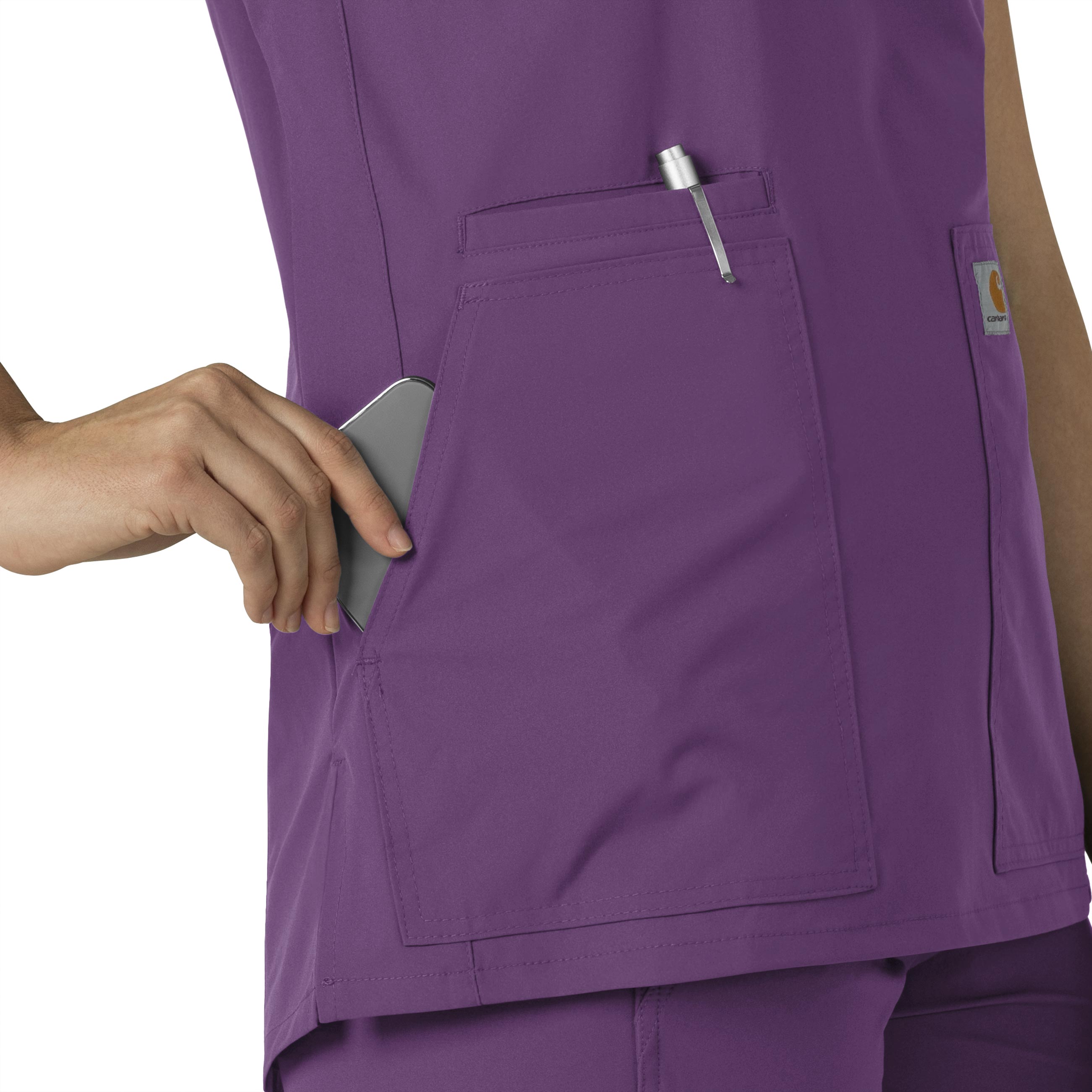 Force Essentials C12213 Notch Neck Tunic Scrub Top Eggplant