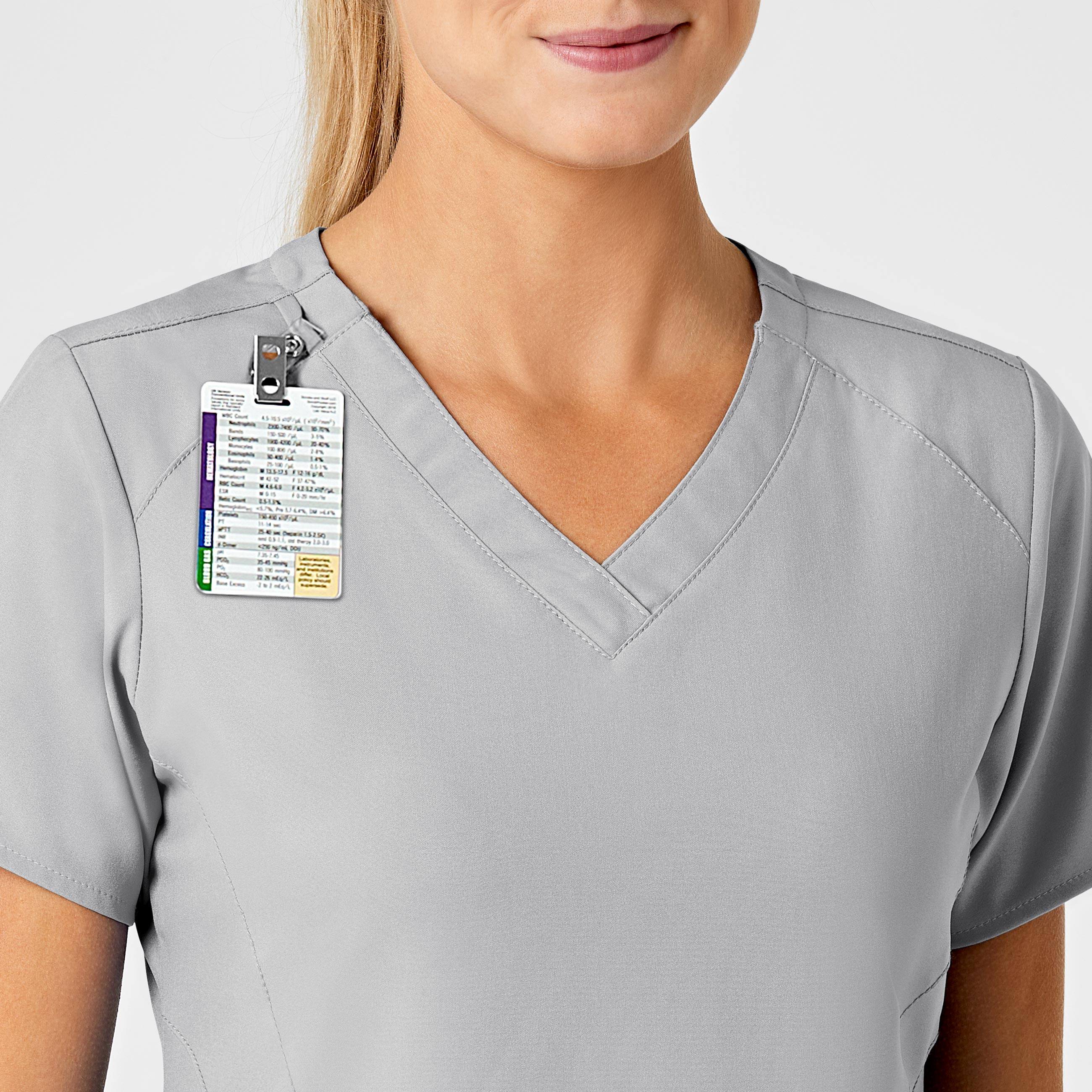 W123 6155 Stylized V-Neck Scrub Top Grey