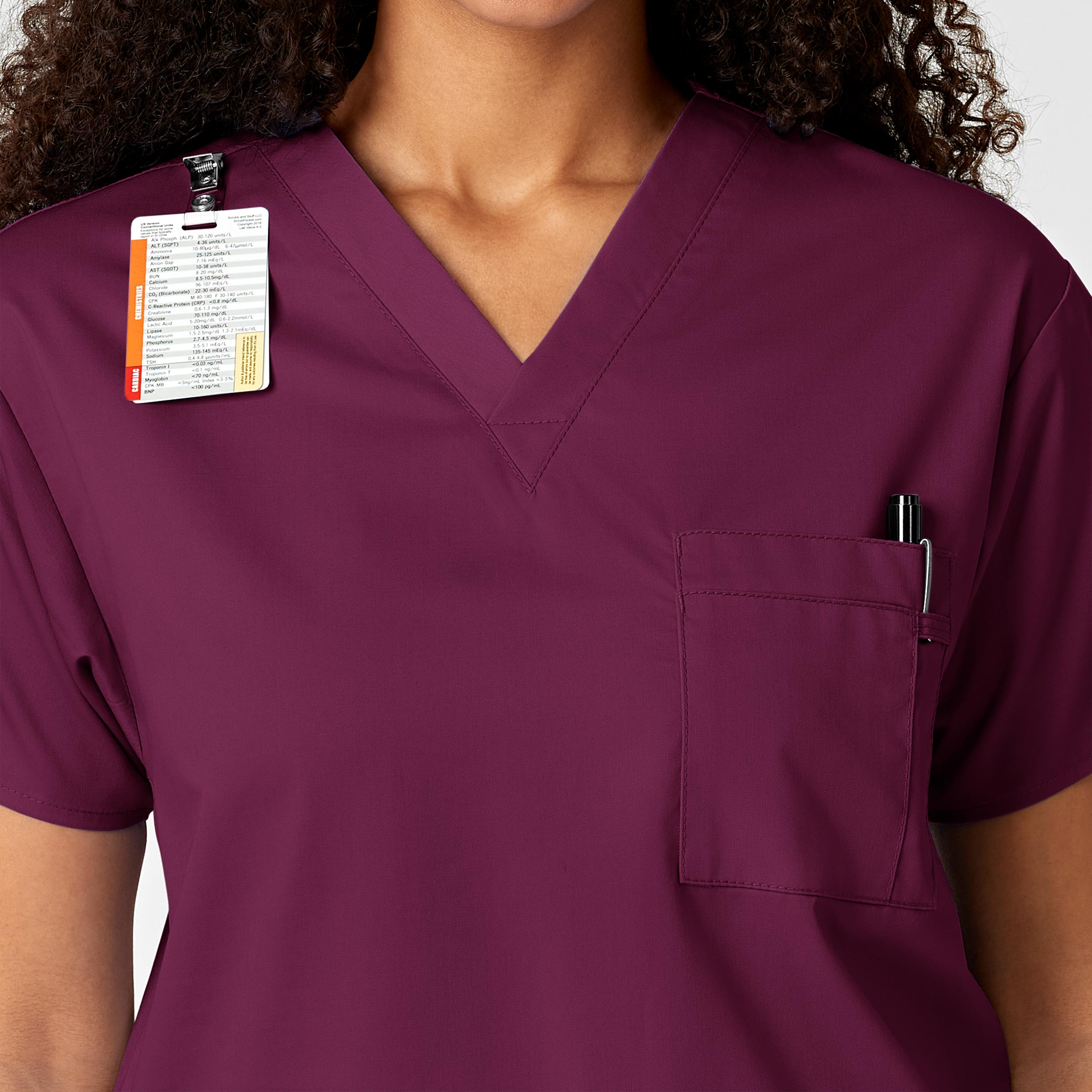 WonderWORK 100 Unisex V-Neck Scrub Top Wine