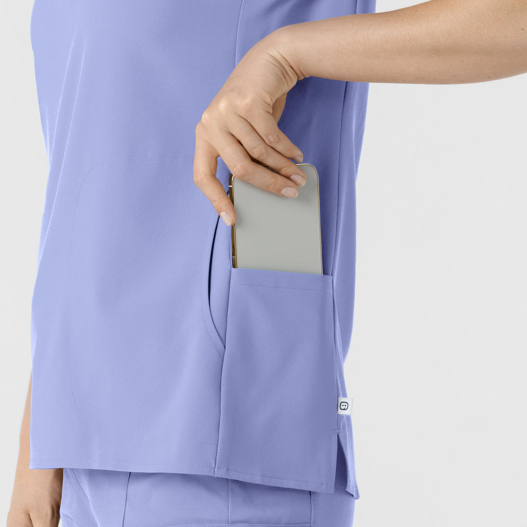 RENEW 6734 Mandarin Collar Scrub Top Ceil Blue
