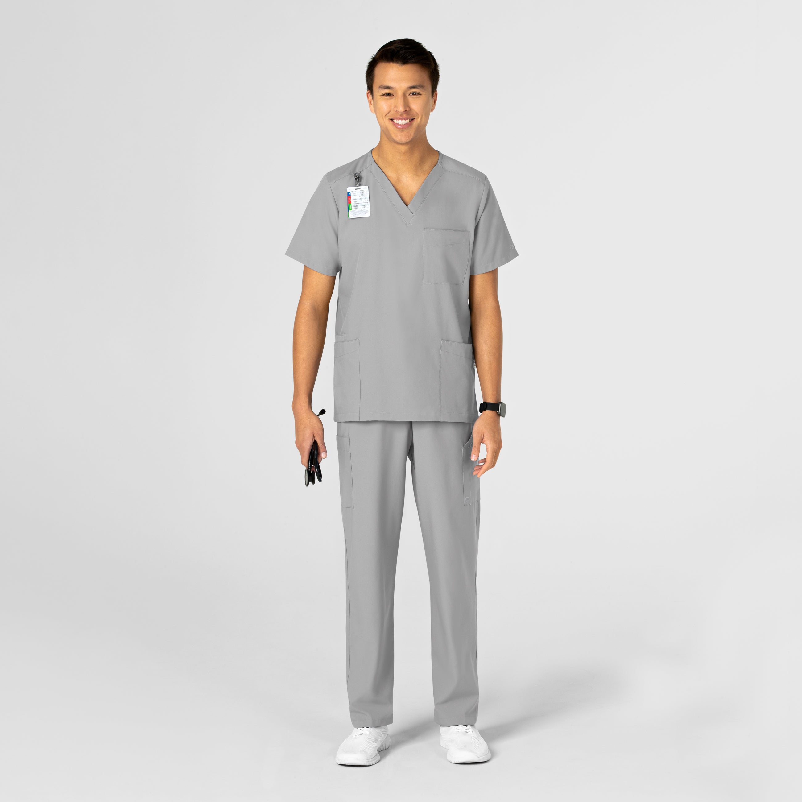 W123 6855 Unisex 4 Pocket Utility Scrub Top Grey