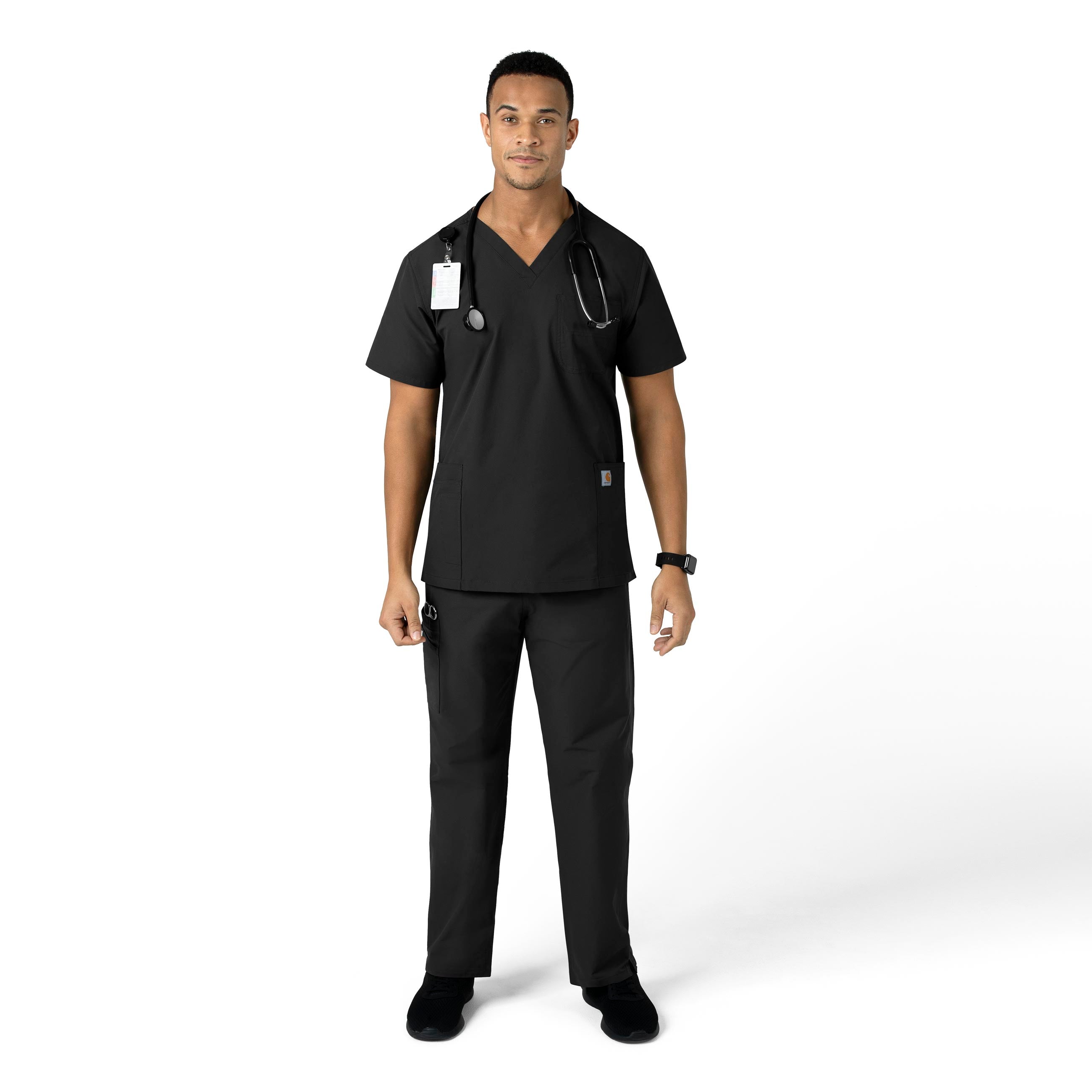 Force Essentials C55013 Unisex Elastic Waist Cargo Scrub Pants Black