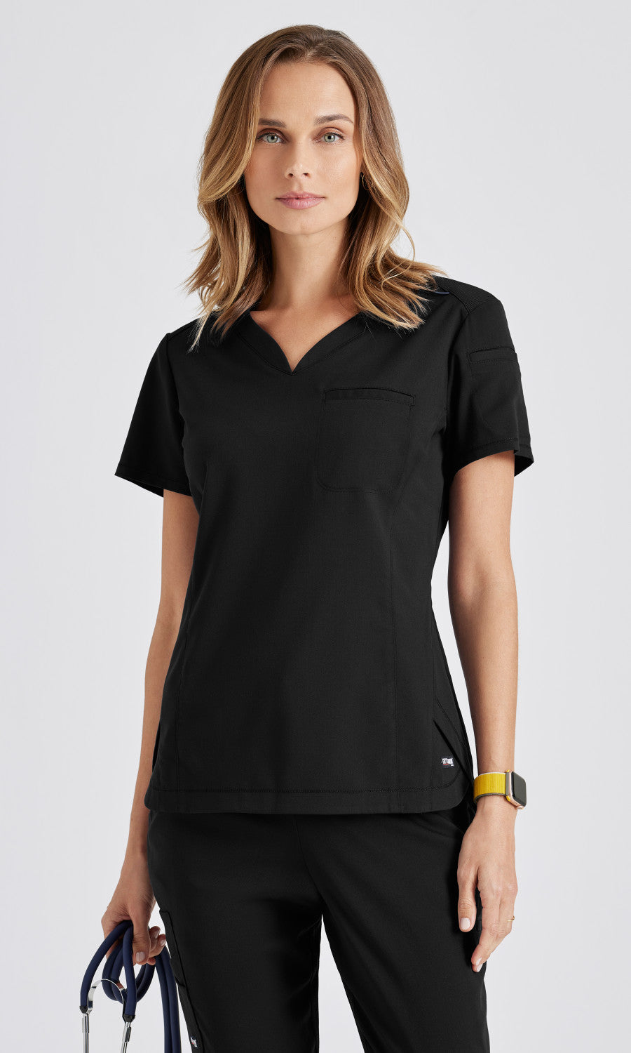 Grey's Anatomy Stretch GRST136 Capri Tuck-in Scrub Top Black
