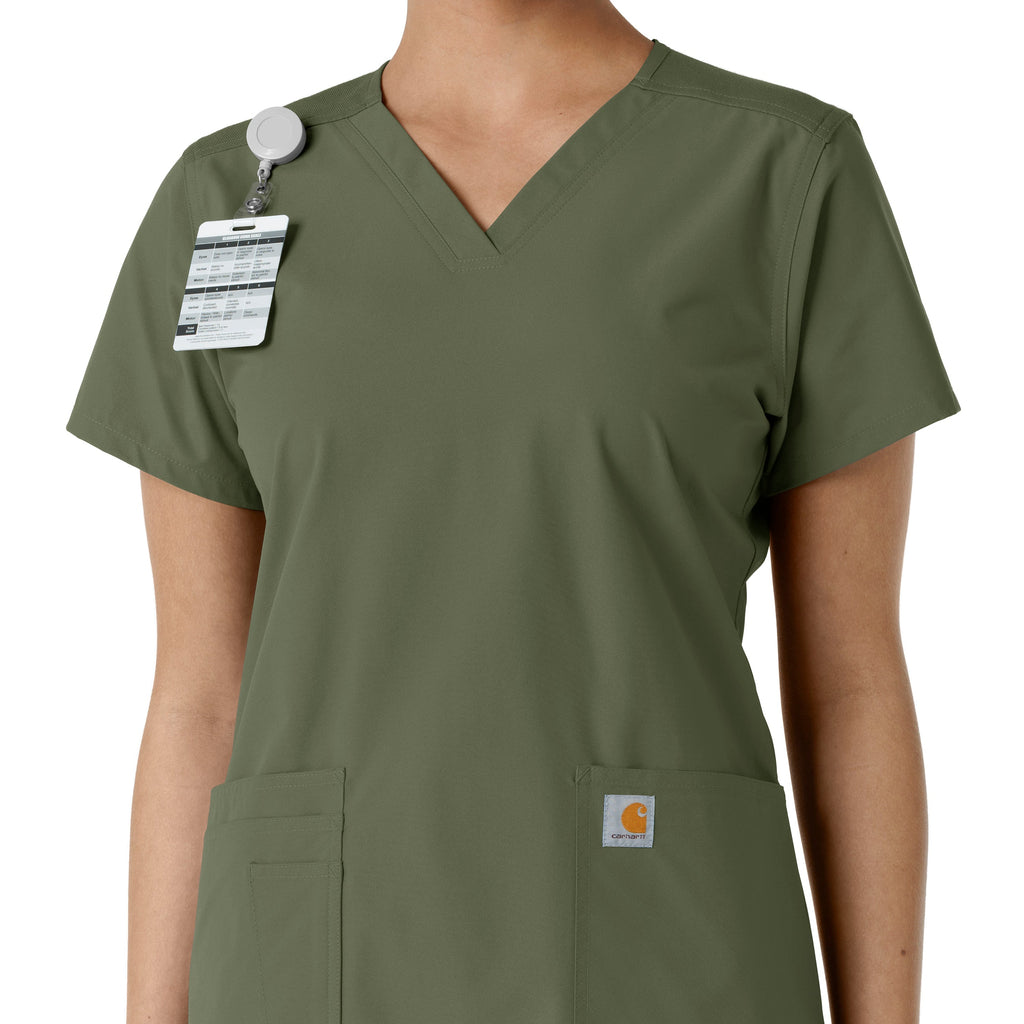 Force Essentials C12313 V-Neck Knit Panel Scrub Top Olive