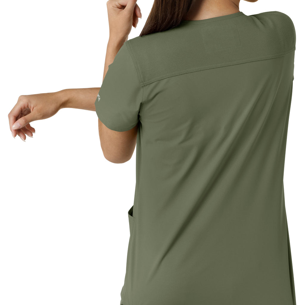 Force Essentials C12313 V-Neck Knit Panel Scrub Top Olive