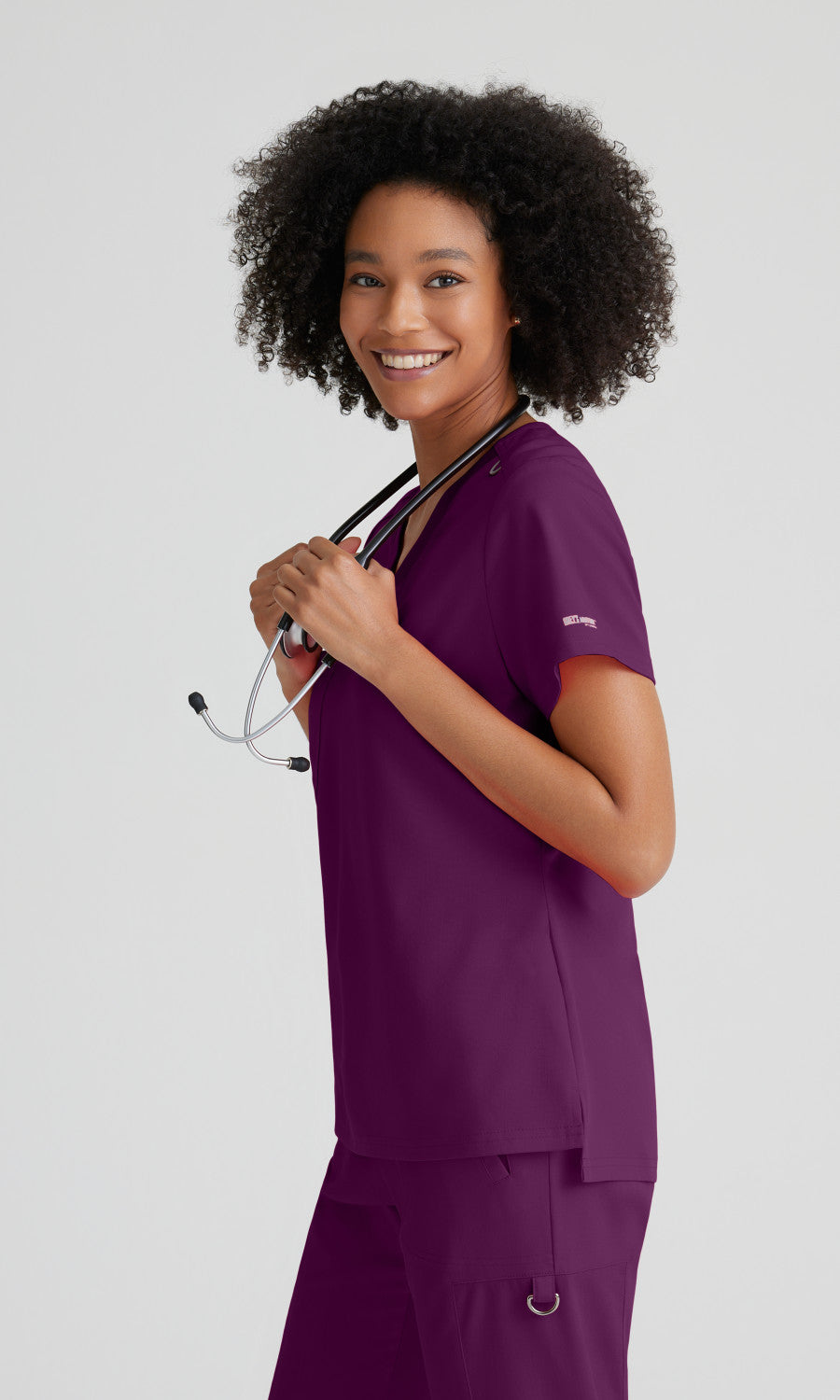 Grey's Anatomy Stretch GVST028 Bree Scrub Top Wine