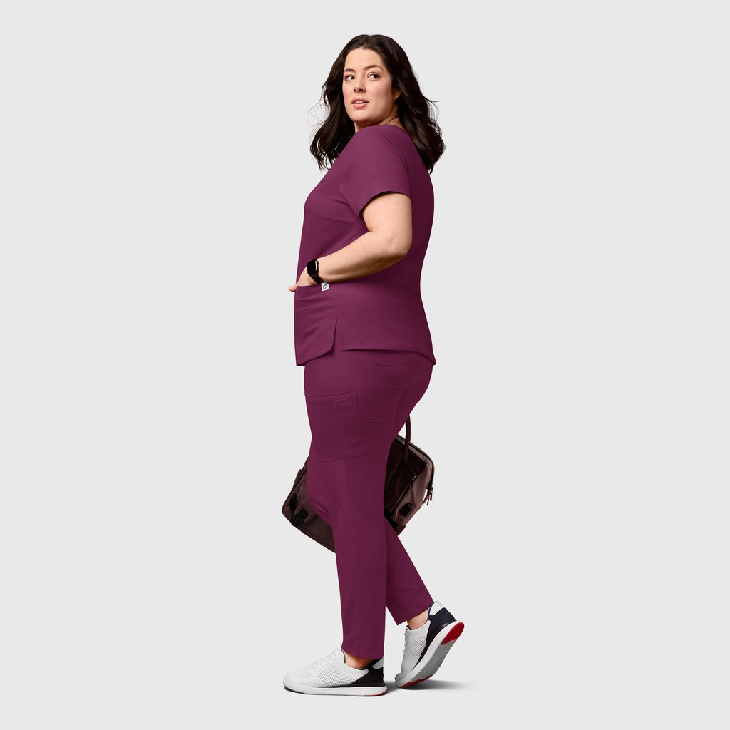 Thrive 5222 Cargo Straight Slim Leg Scrub Pants Wine