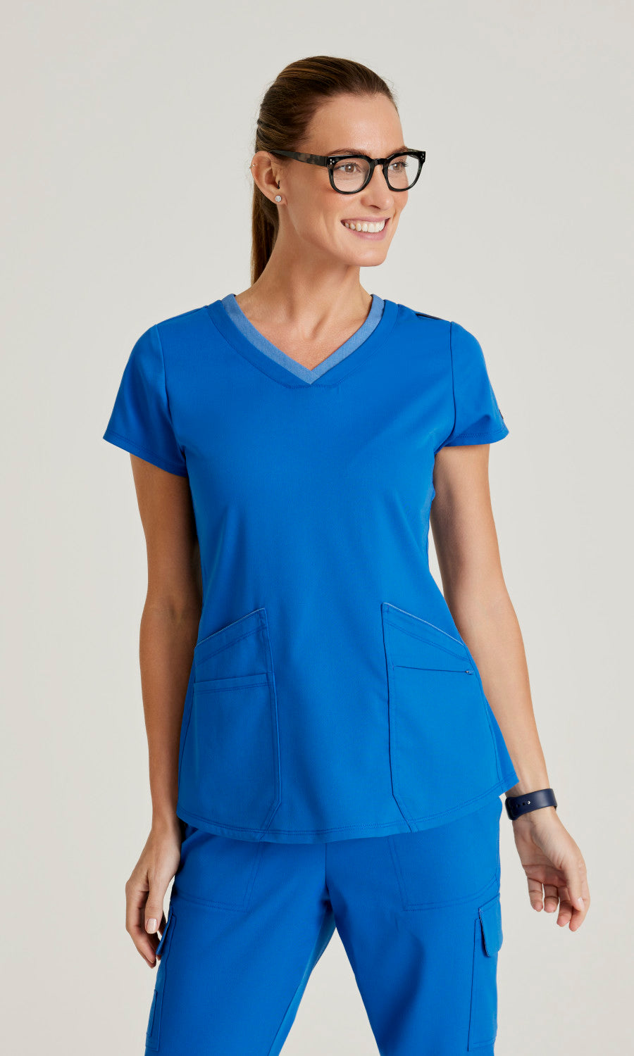Grey's Anatomy Spandex Stretch GRST194 Meredith Scrub Top New Royal