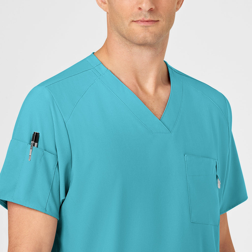 W123 6355 Men's V-Neck Scrub Top Teal Blue