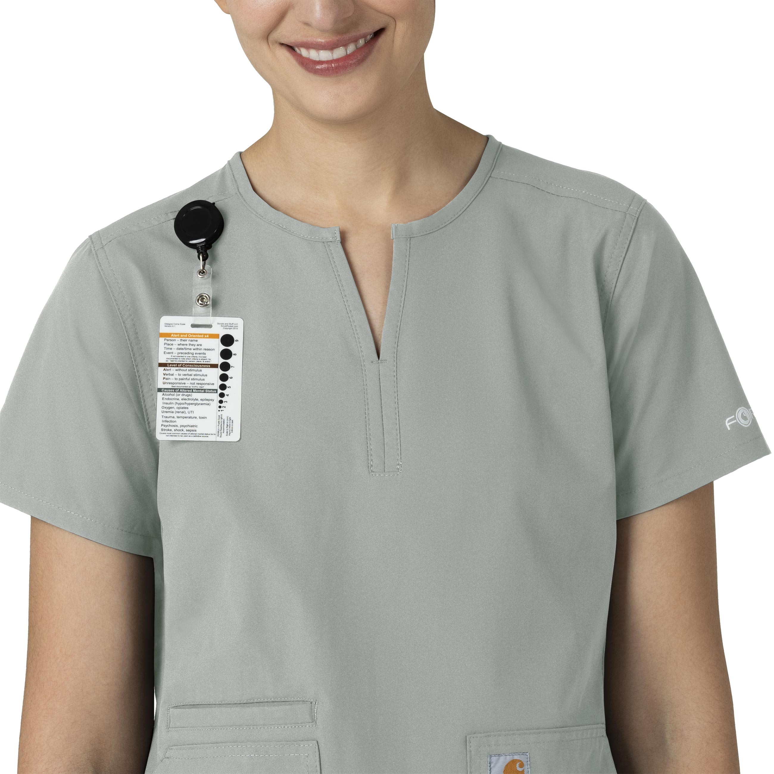 Force Essentials C12213 Notch Neck Tunic Scrub Top Grey