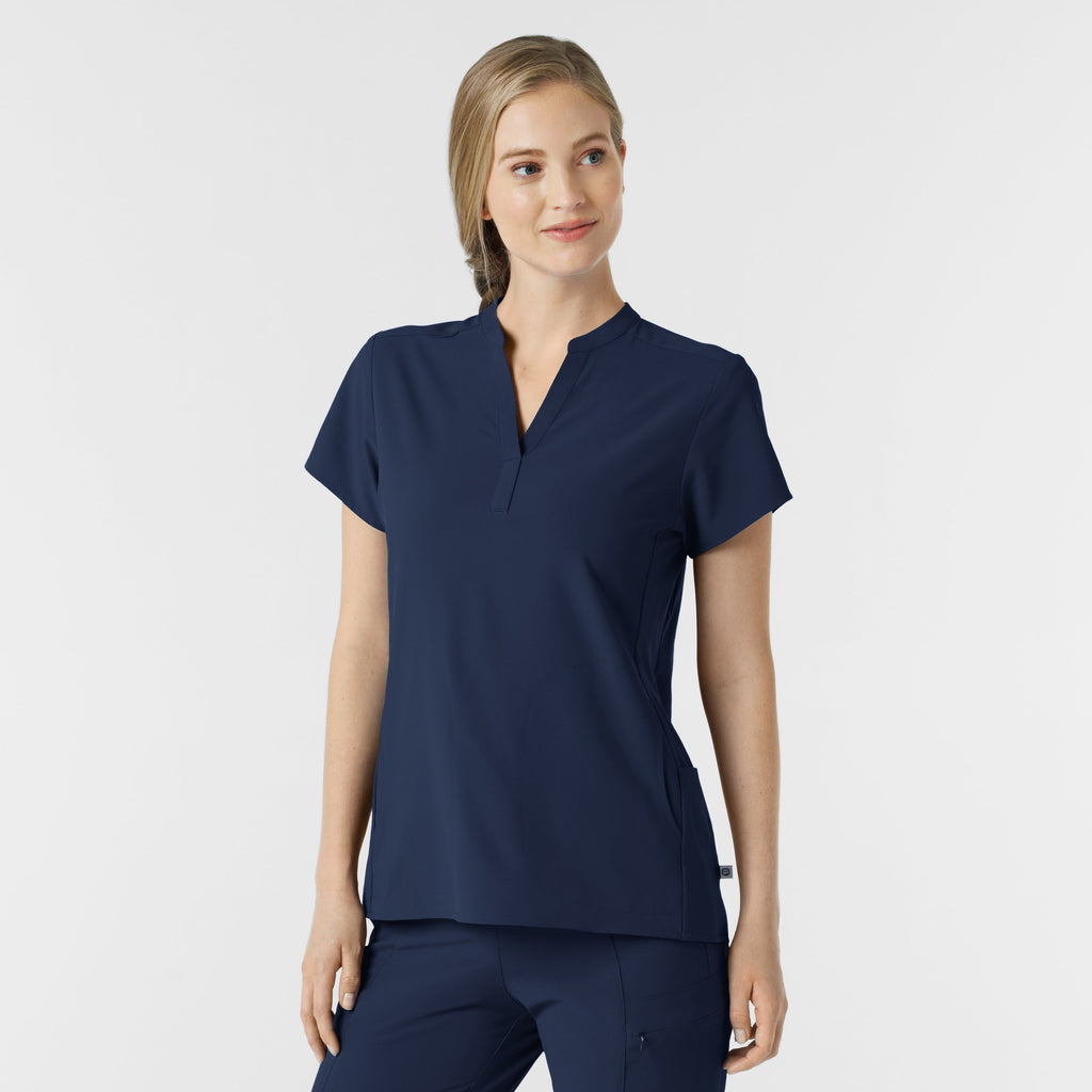 RENEW 6734 Mandarin Collar Scrub Top Navy