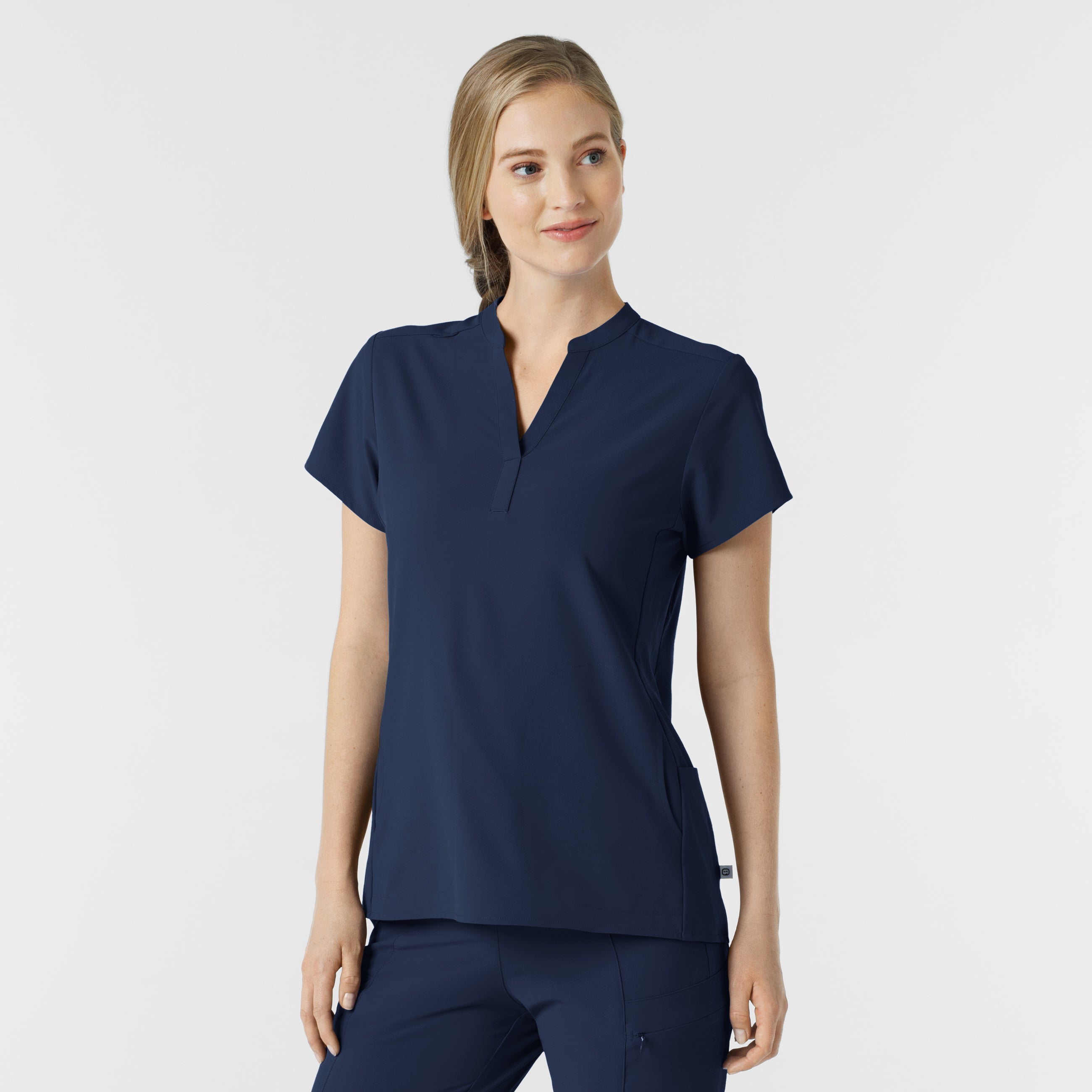 RENEW 6734 Mandarin Collar Scrub Top Navy